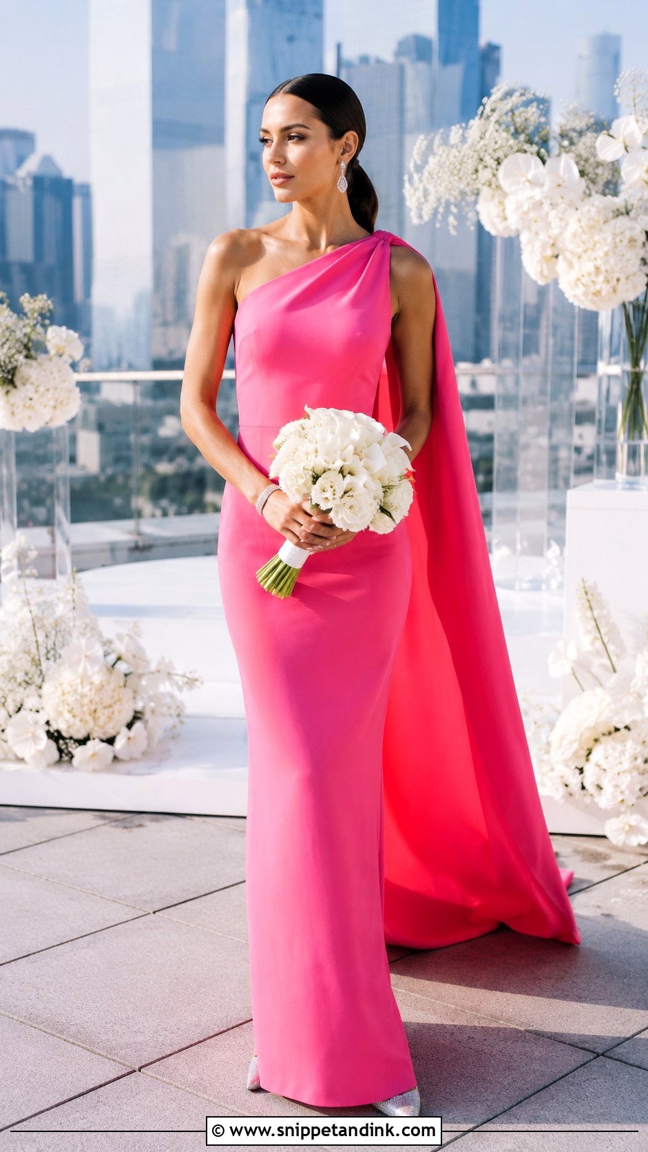 Hot Pink One Shoulder Column Wedding Dress - Snippet and Ink - 20 Hot Pink Wedding Dress Ideas