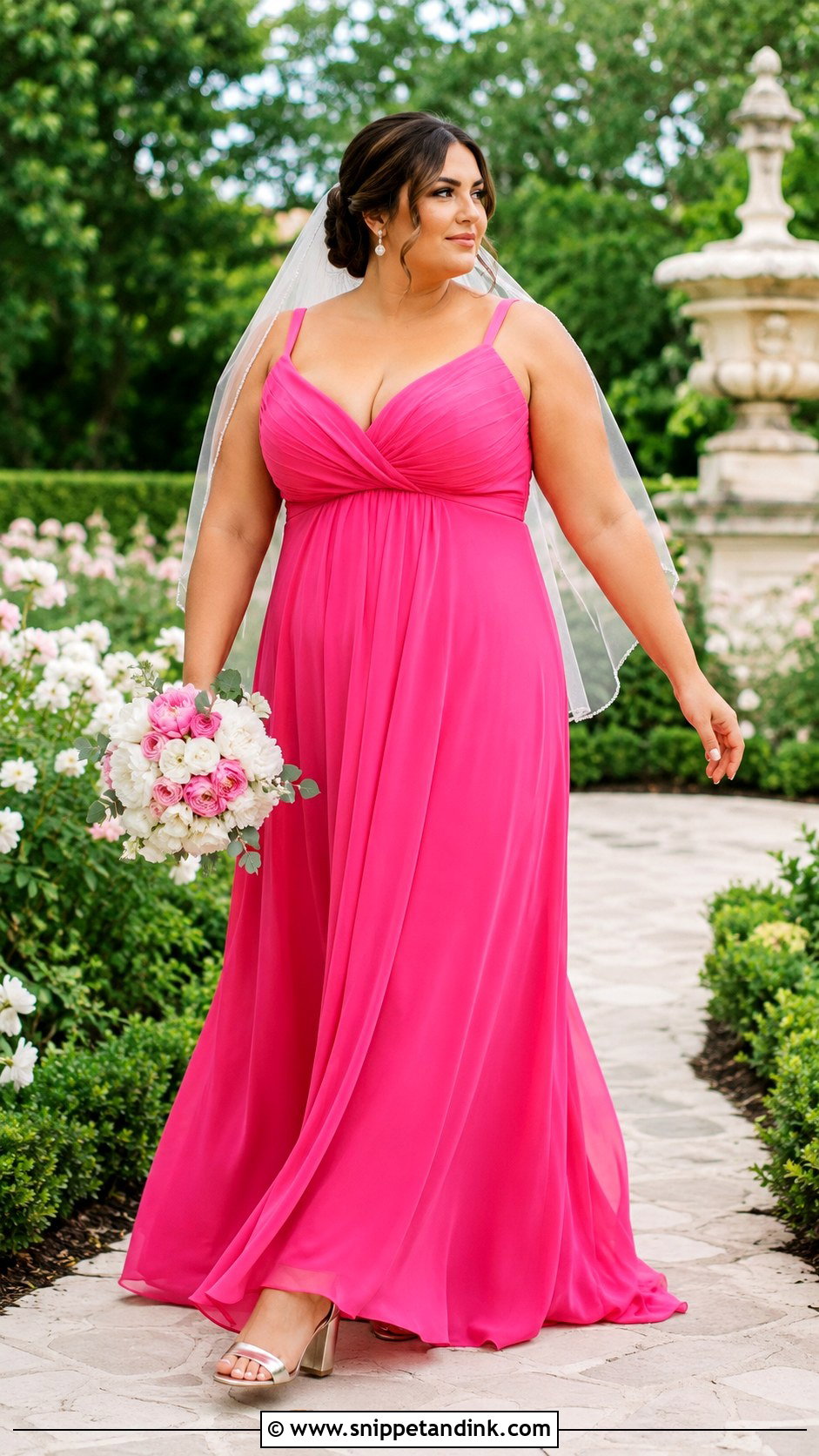 Hot Pink Plus Size Empire Waist Wedding Dress - Snippet and Ink - 20 Hot Pink Wedding Dress Ideas