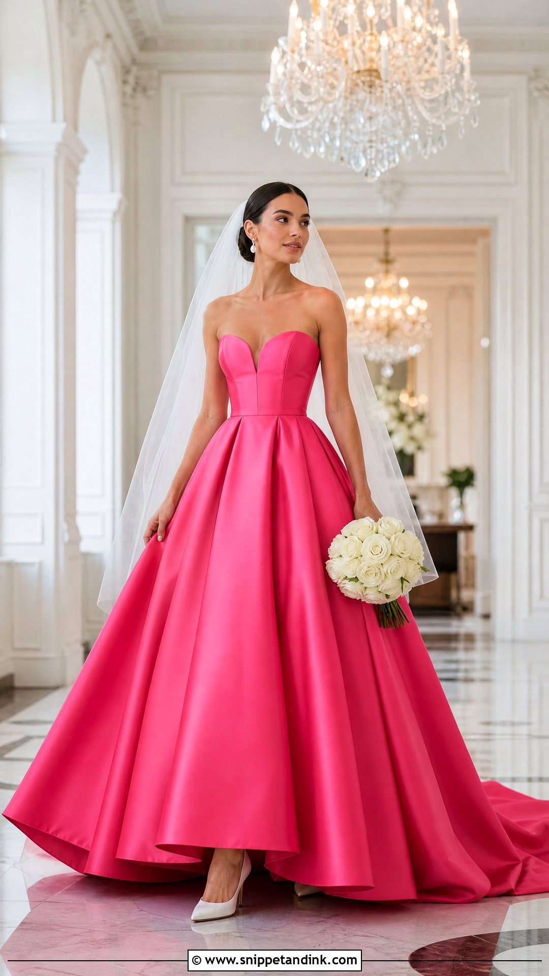 Hot Pink Satin Ball Gown Wedding Dress - Snippet and Ink - 20 Hot Pink Wedding Dress Outfit Ideas