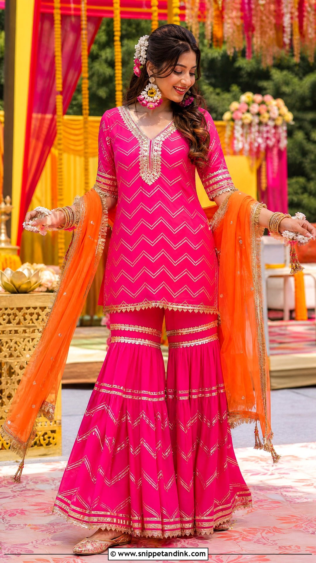 Hot Pink Sharara Set for Haldi - Snippet and Ink - 20 Pink Haldi Outfit for Bride Ideas