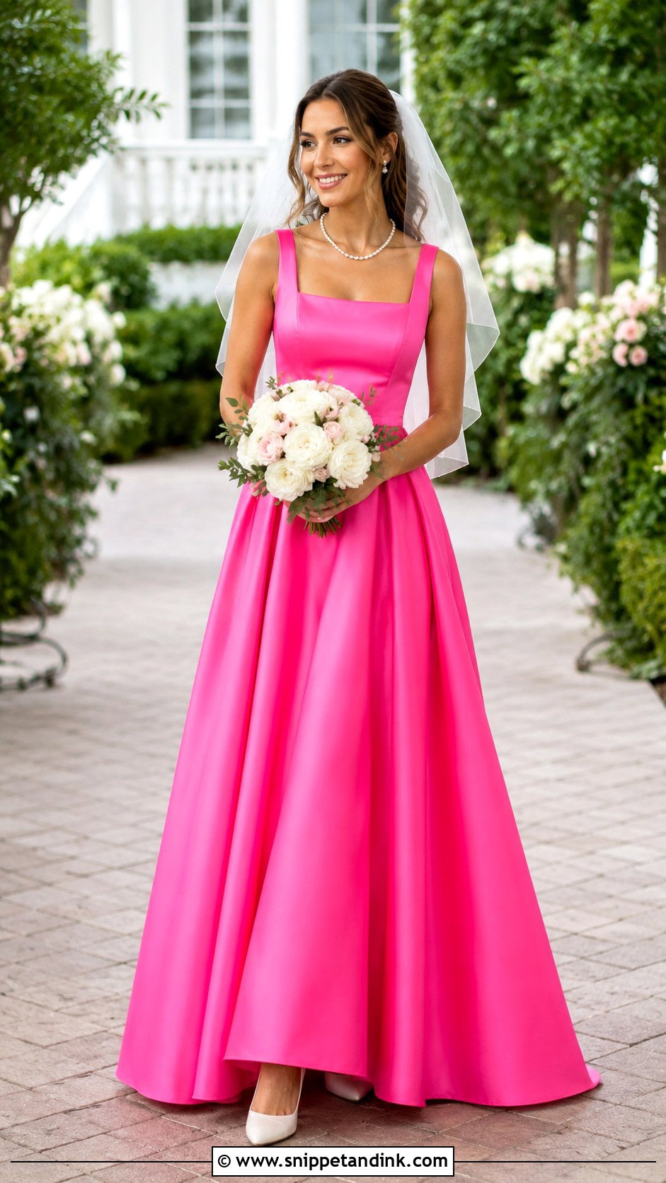Hot Pink Square Neck A Line Wedding Dress - Snippet and Ink - 20 Hot Pink Wedding Dress Ideas