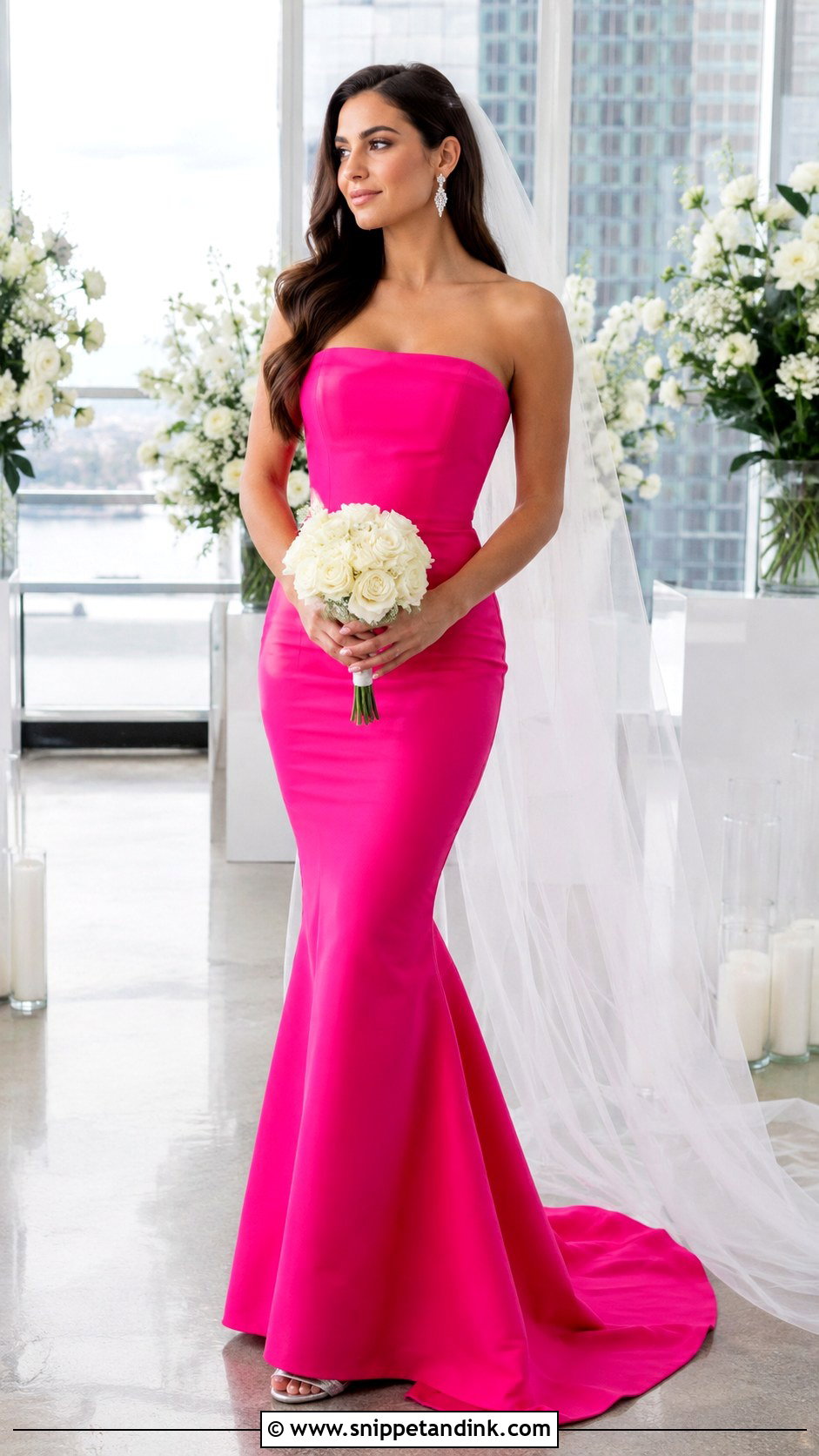 Hot Pink Strapless Mermaid Wedding Dress - Snippet and Ink - 20 Hot Pink Wedding Dress Ideas