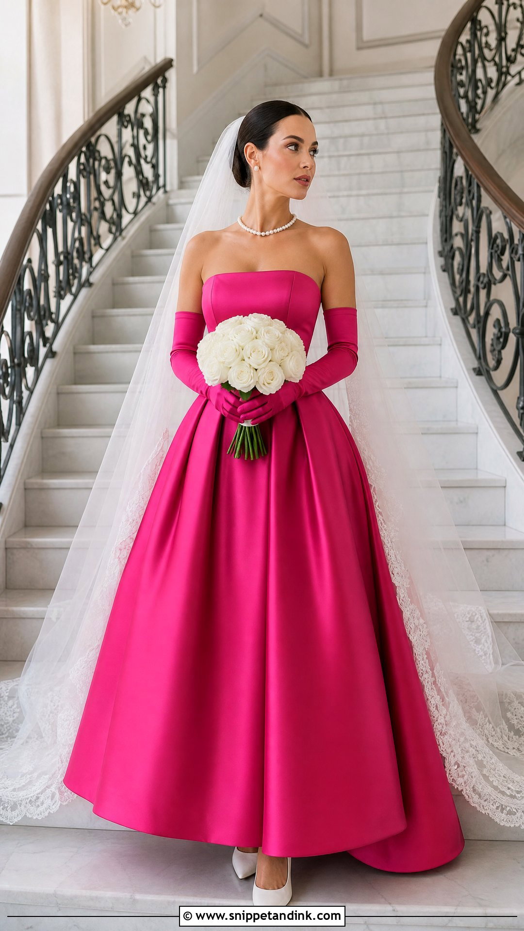 Hot Pink Strapless Mikado Wedding Dress - Snippet and Ink - 20 Hot Pink Wedding Dress Outfit Ideas