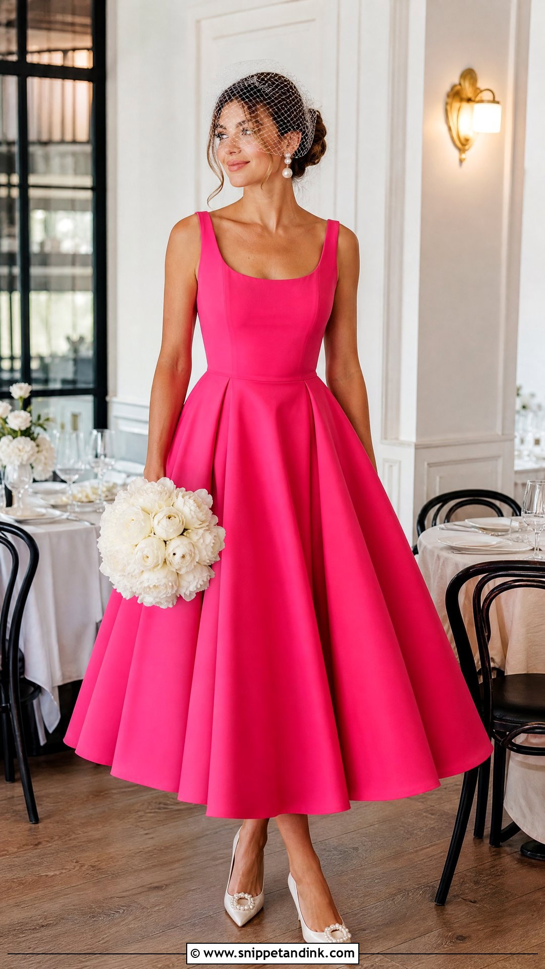 Hot Pink Tea Length Wedding Dress - Snippet and Ink - 20 Hot Pink Wedding Dress Outfit Ideas