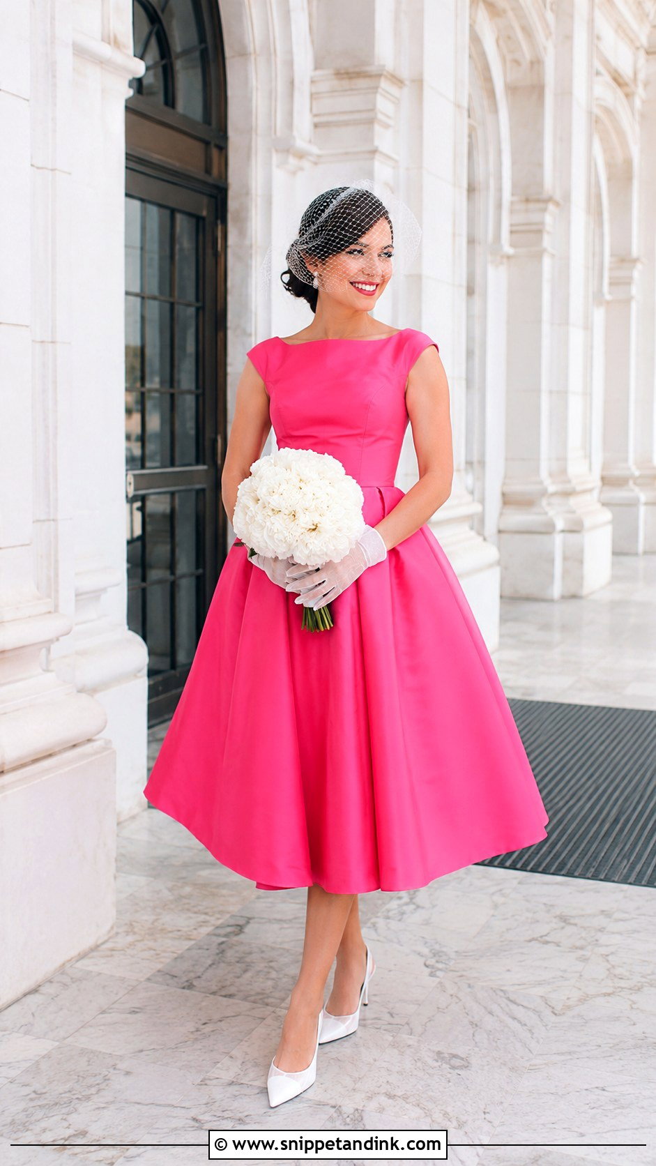 Hot Pink Tea Length Wedding Dress - Snippet and Ink - 20 Hot Pink Wedding Dress Ideas