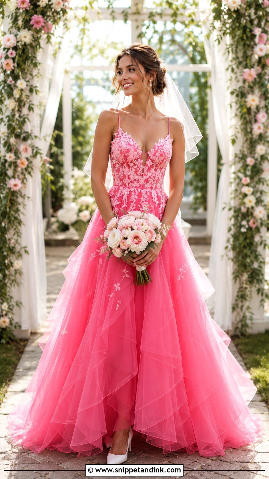 Hot Pink Tulle A Line Wedding Dress - Snippet and Ink - 20 Hot Pink Wedding Dress Ideas