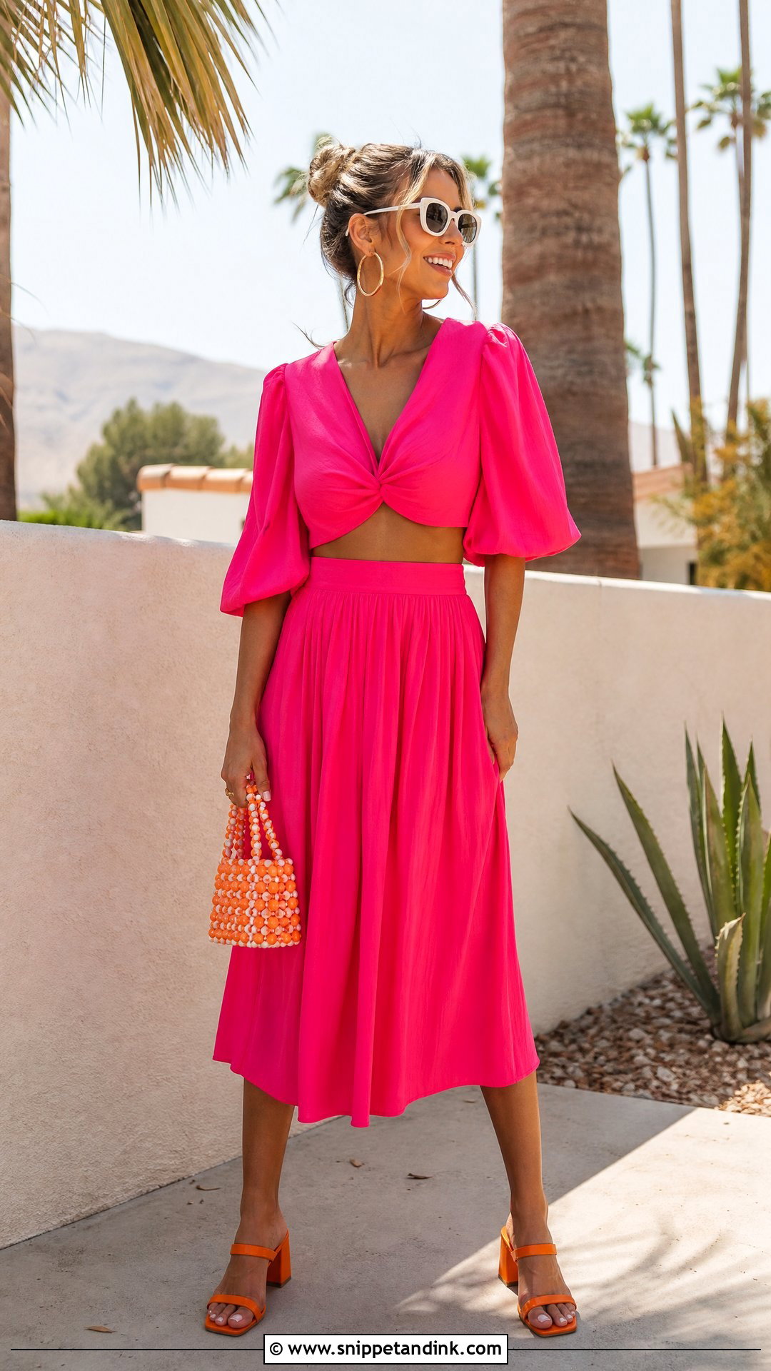 Hot Pink Two Piece Set Palm Springs Bachelorette Outfit - Snippet and Ink - 20 Palm Springs Bachelorette Outfits