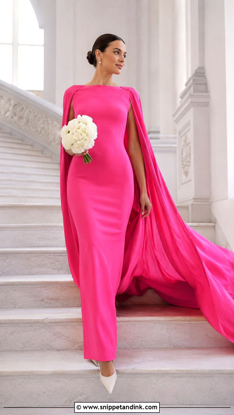 Hot Pink Wedding Dress With Cape - Snippet and Ink - 20 Hot Pink Wedding Dress Ideas