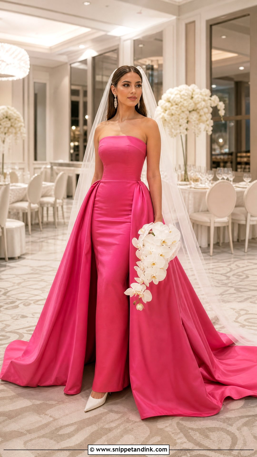 Hot Pink Wedding Dress With Detachable Overskirt - Snippet and Ink - 20 Hot Pink Wedding Dress Outfit Ideas