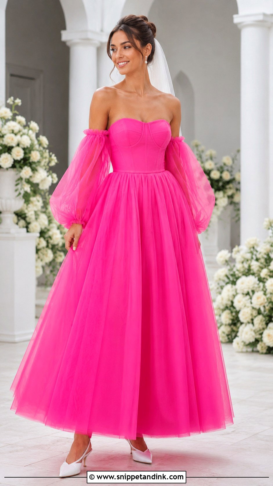 Hot Pink Wedding Dress With Detachable Sleeves - Snippet and Ink - 20 Hot Pink Wedding Dress Ideas
