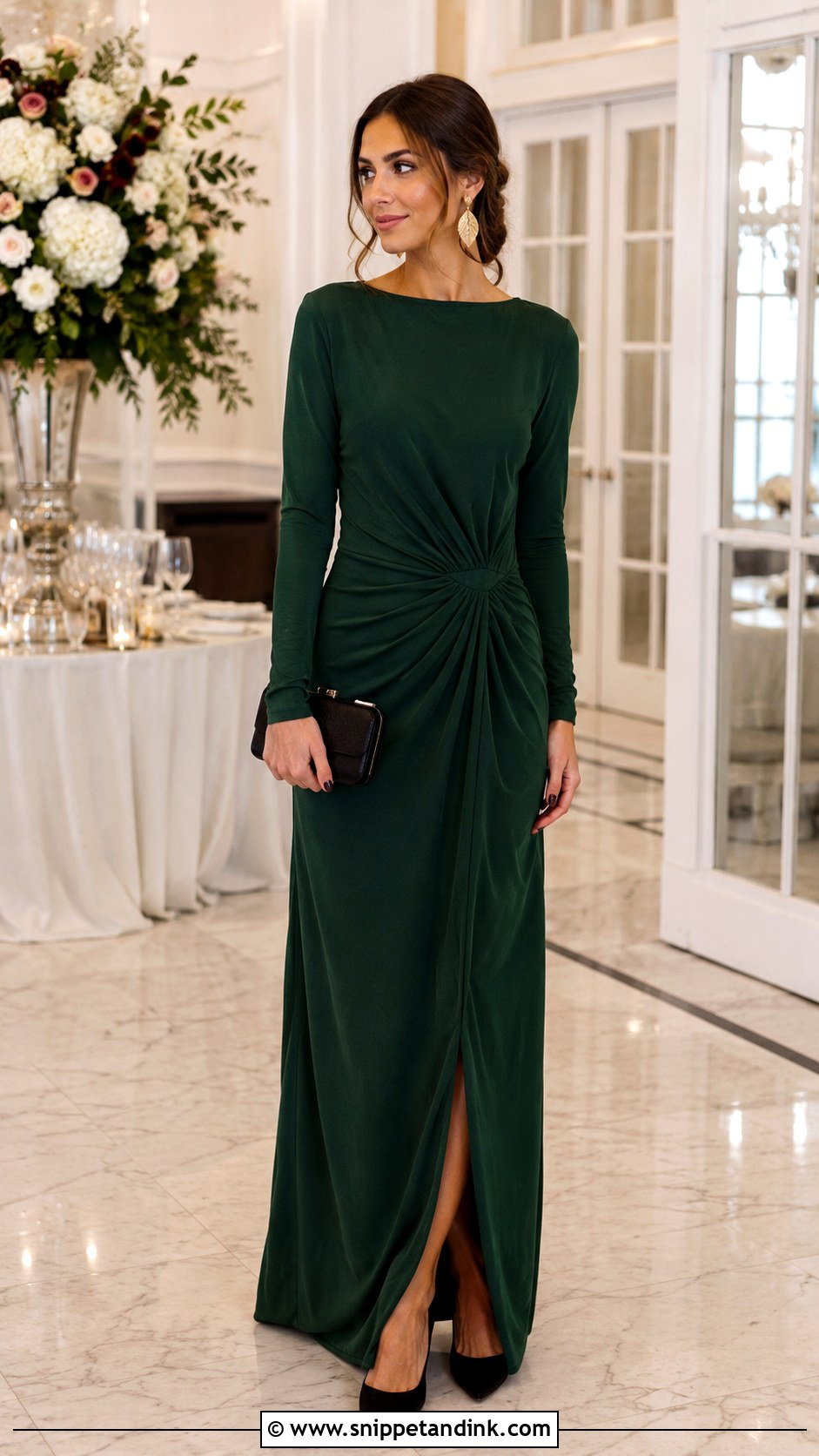Hunter Green Long Sleeve Wedding Guest Outfit - Snippet and Ink - 20 Green Wedding Outfit Ideas