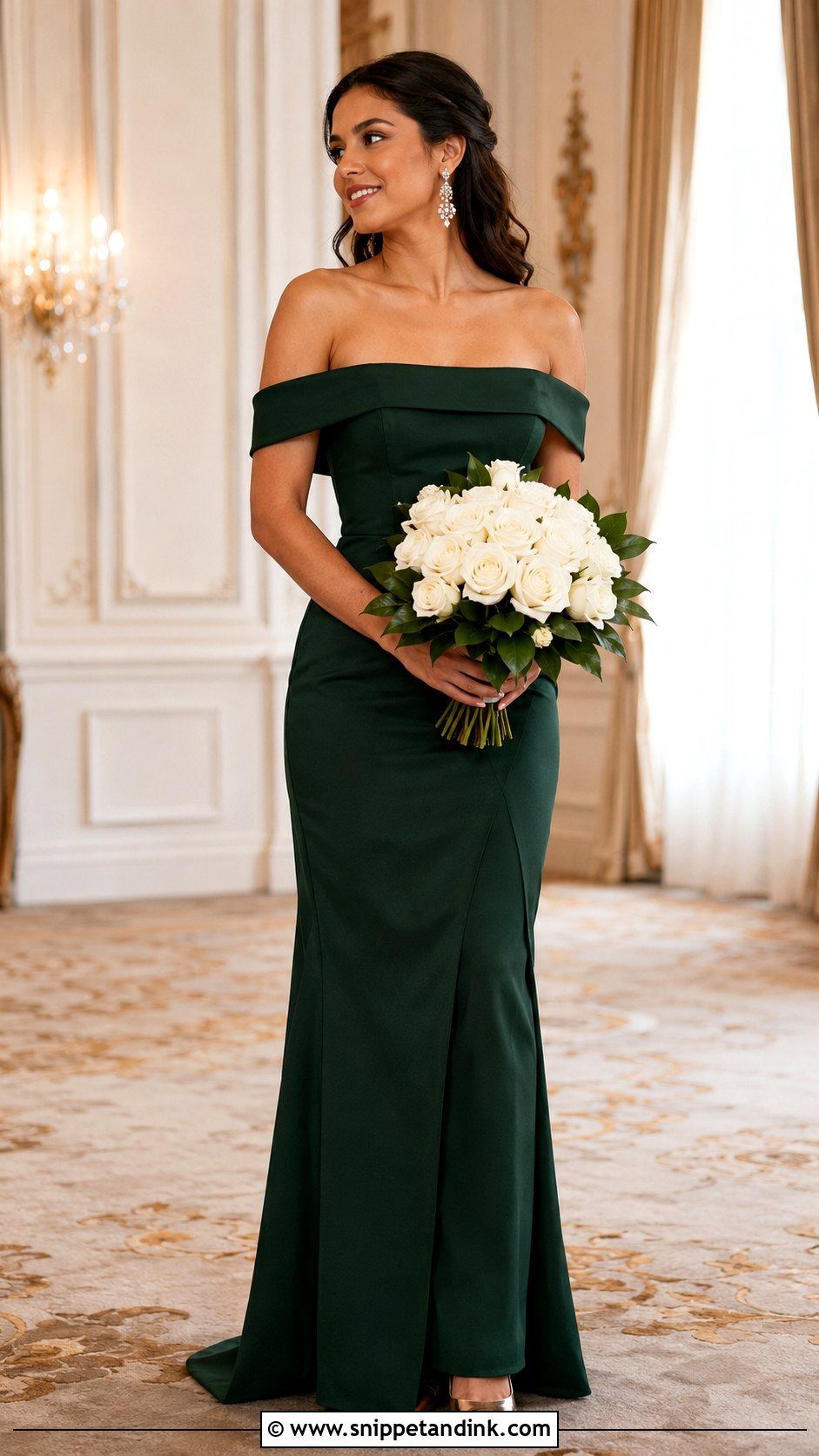Hunter Green Off the Shoulder Wedding Gown - Snippet and Ink - 20 Green Wedding Gown Ideas