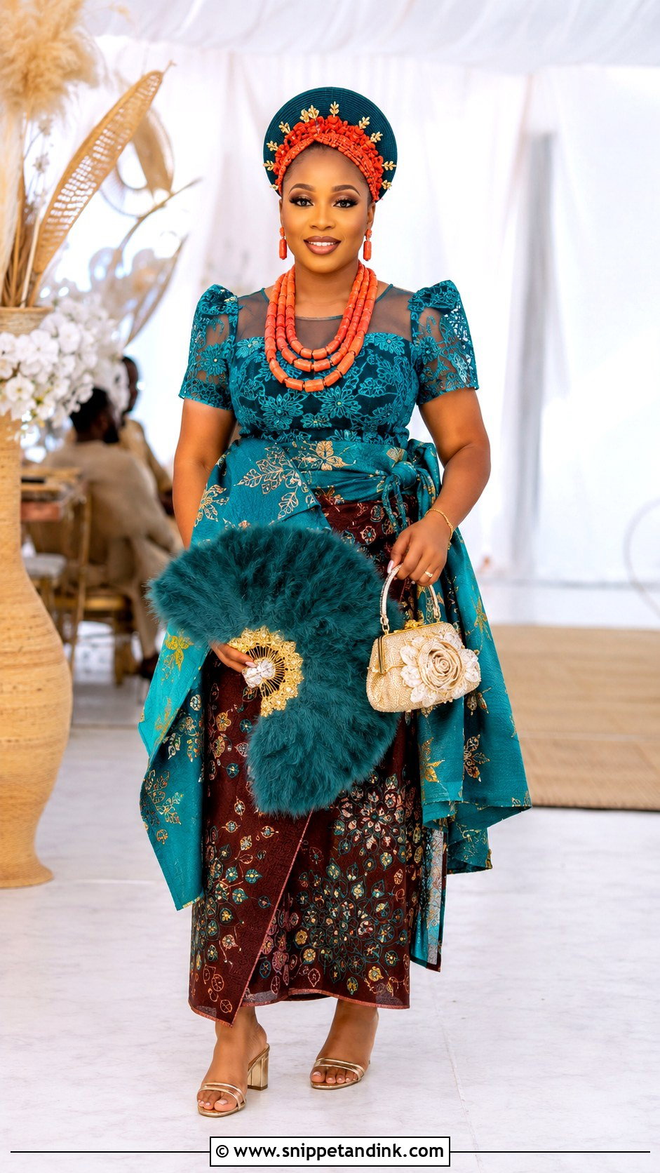 Ibibio Lace Blouse And Double Wrapper Outfit - Snippet and Ink - 20 Bridal Traditional Dresses Nigeria