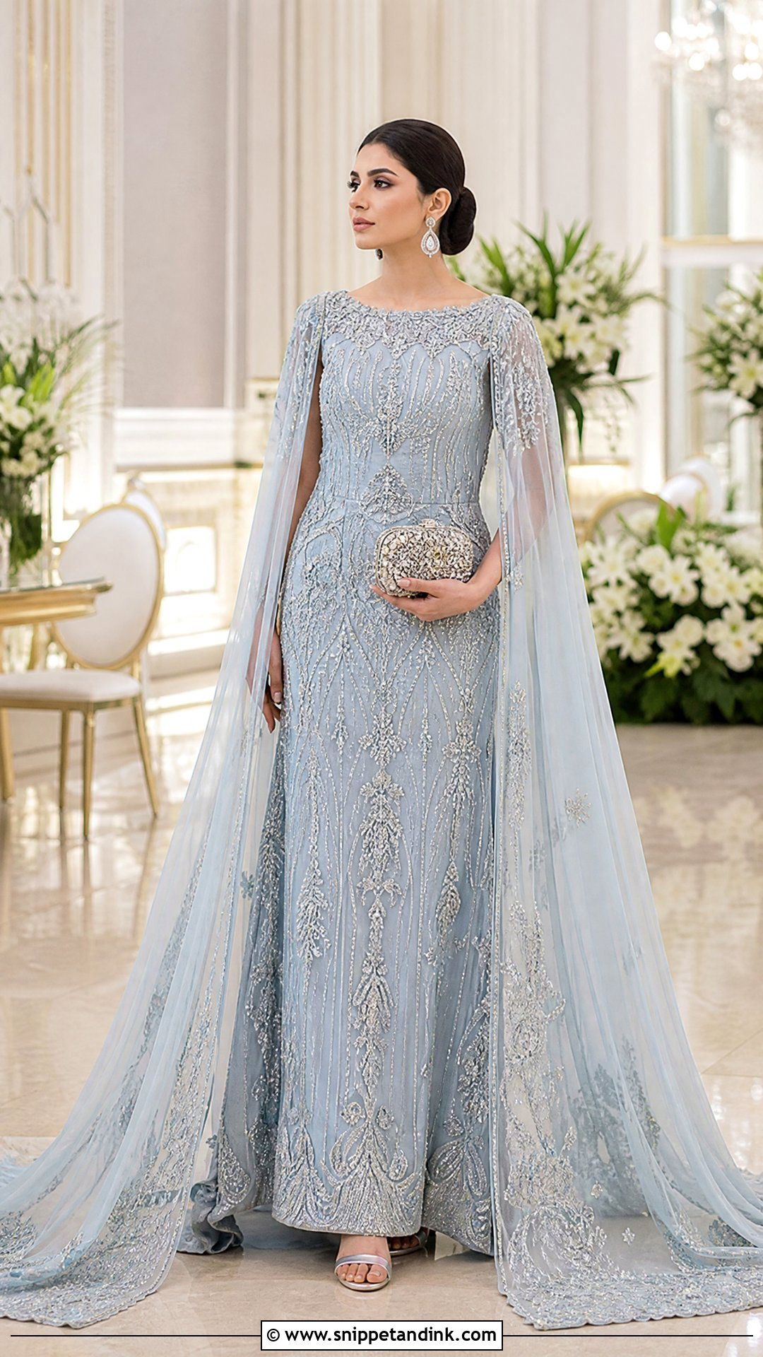 Ice Blue Cape Walima Gown - Snippet and Ink - 20 Walima Gown Ideas