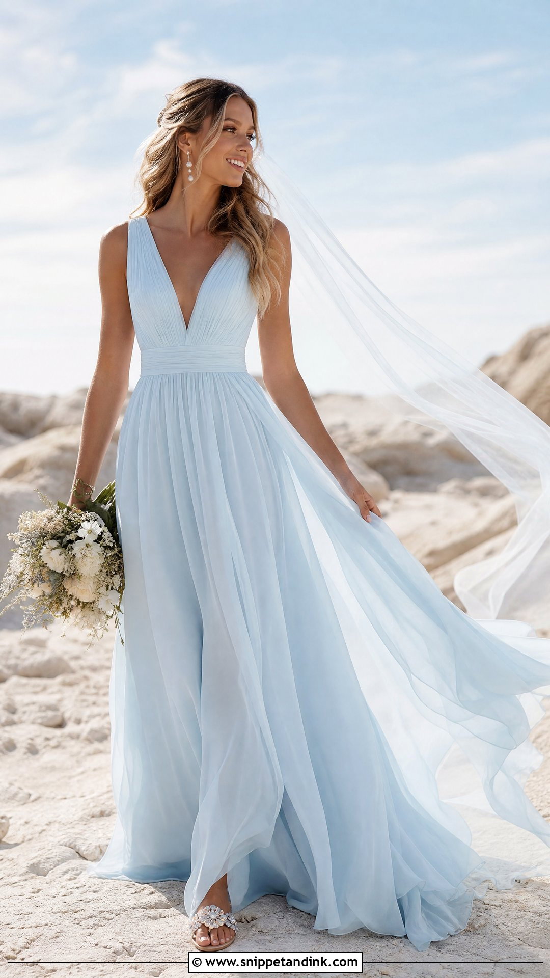 Ice Blue Chiffon Wedding Dress - Snippet and Ink - 25 Ice Blue Wedding Dress Ideas