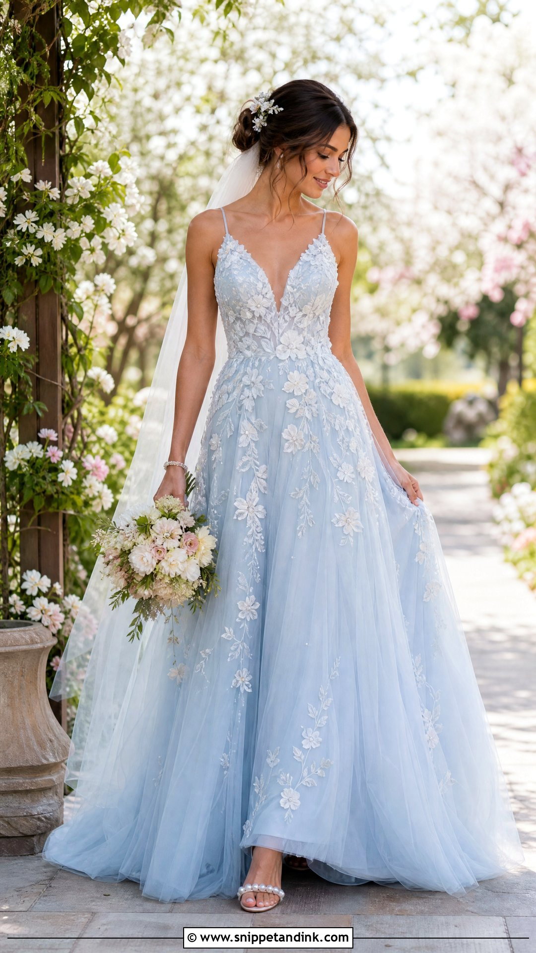 Ice Blue Floral Applique Wedding Dress - Snippet and Ink - 25 Ice Blue Wedding Dress Ideas