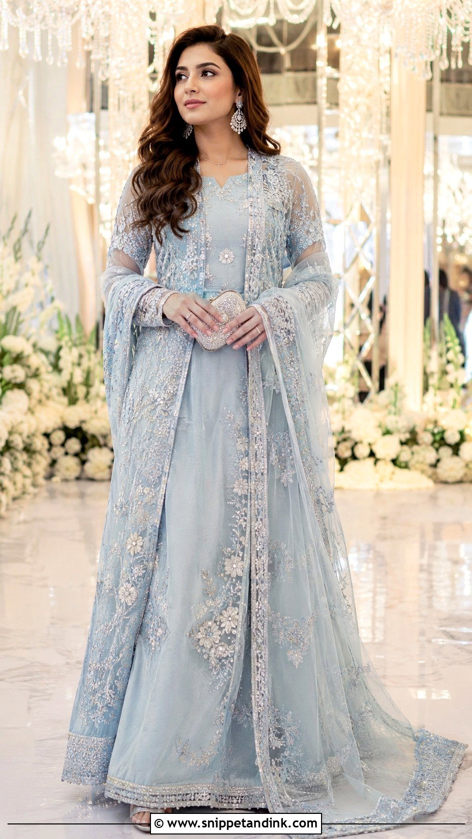 Ice Blue Front Open Walima Maxi Dress - Snippet and Ink - 20 Bridal Walima Maxi Dress Pakistani Ideas
