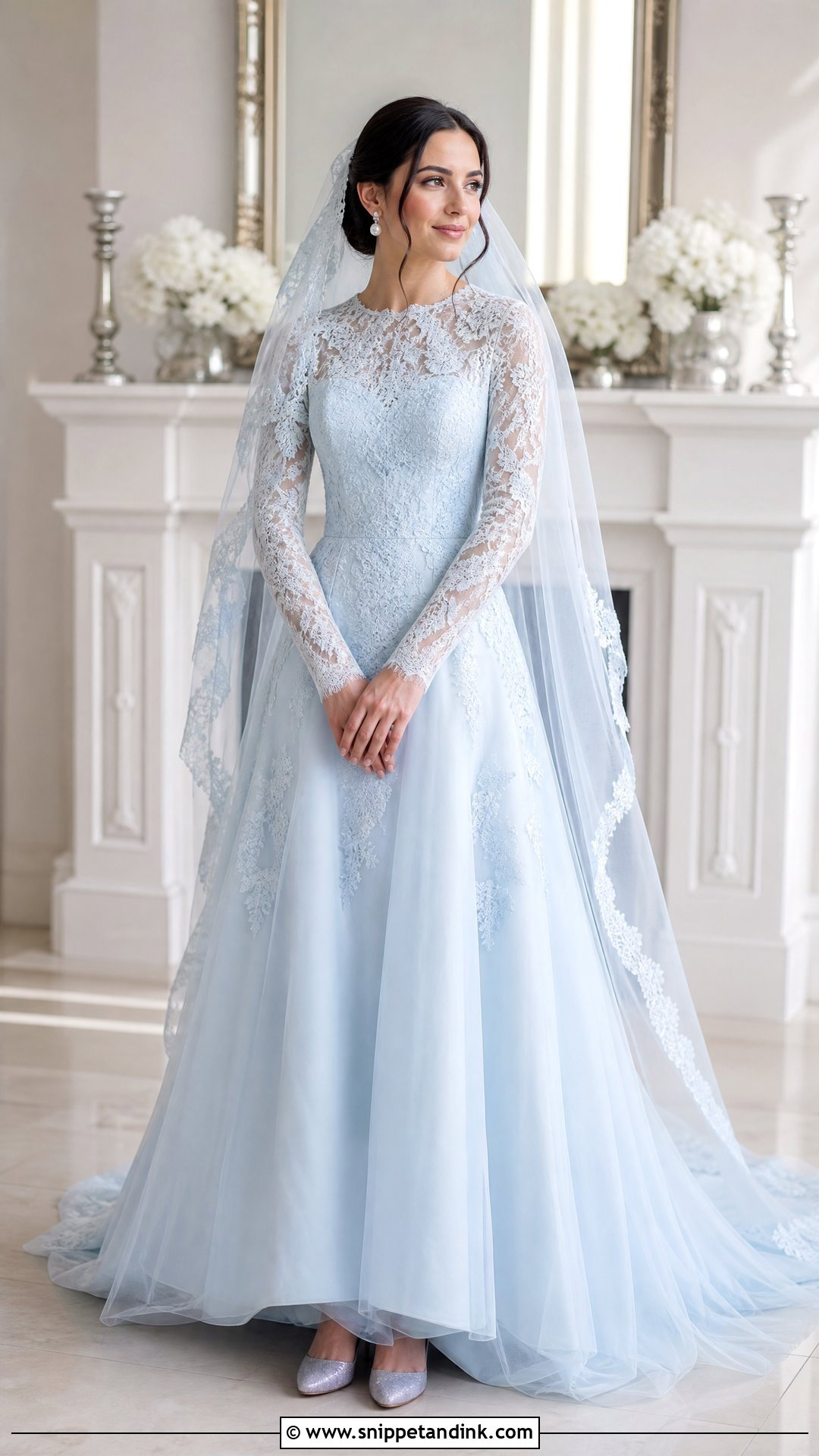 Ice Blue Long Sleeve Wedding Dress - Snippet and Ink - 25 Ice Blue Wedding Dress Ideas