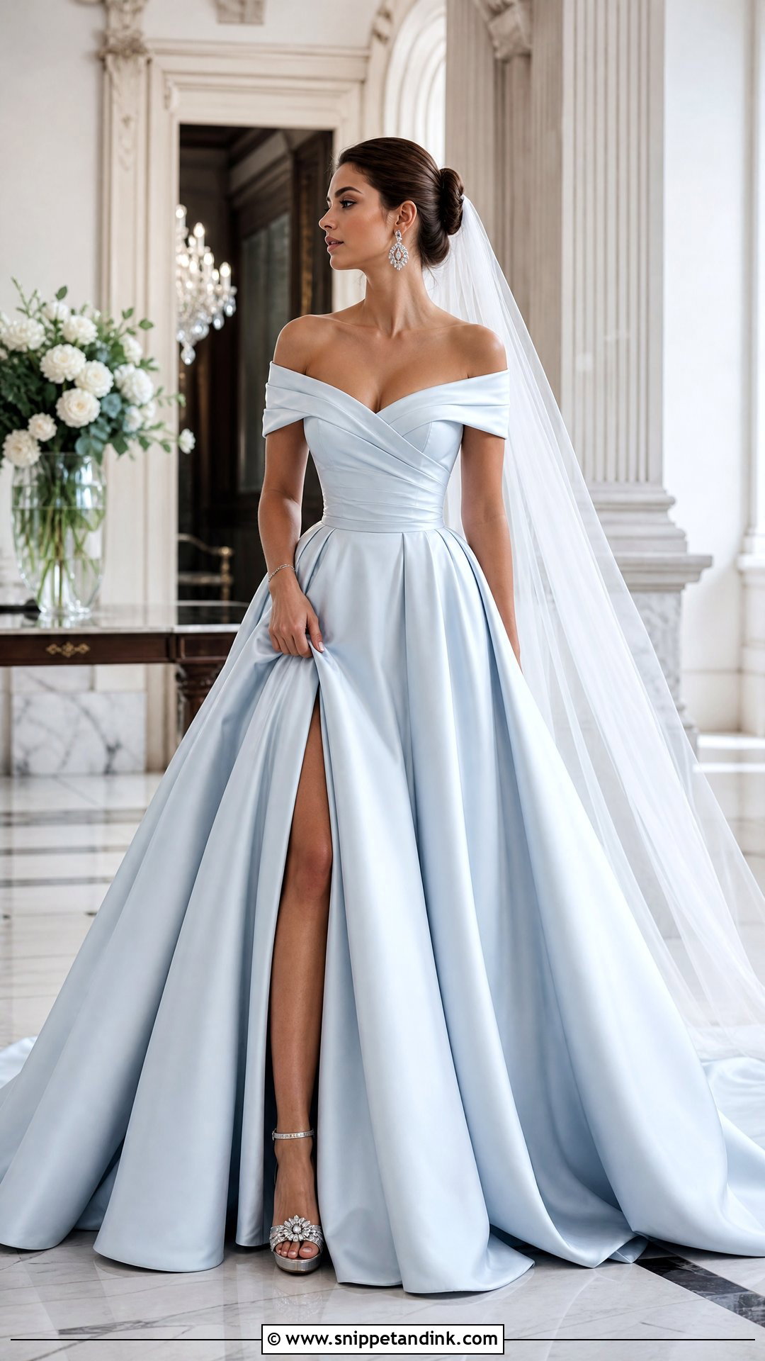 Ice Blue Off Shoulder Bridal Gown - Snippet and Ink - 20 Blue Bride Ideas