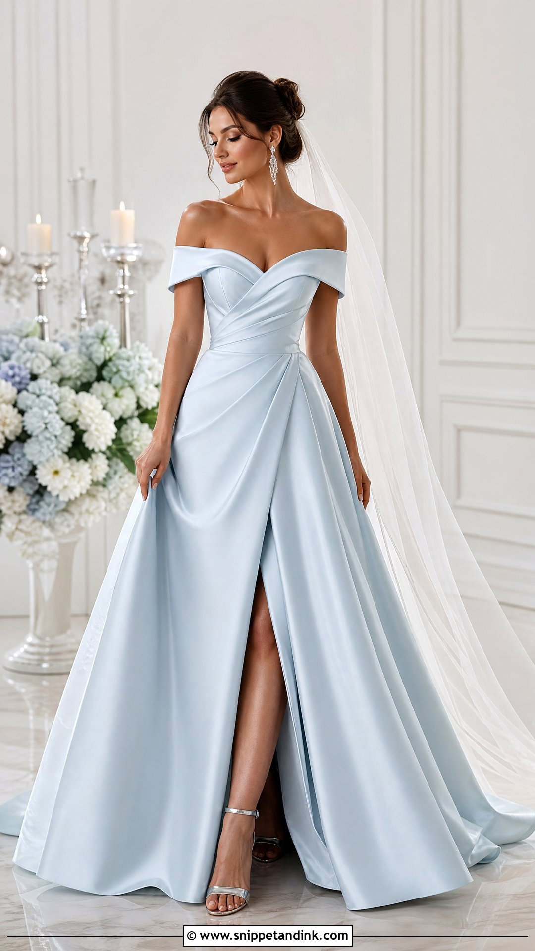 Ice Blue Off Shoulder Wedding Dress - Snippet and Ink - 25 Ice Blue Wedding Dress Ideas
