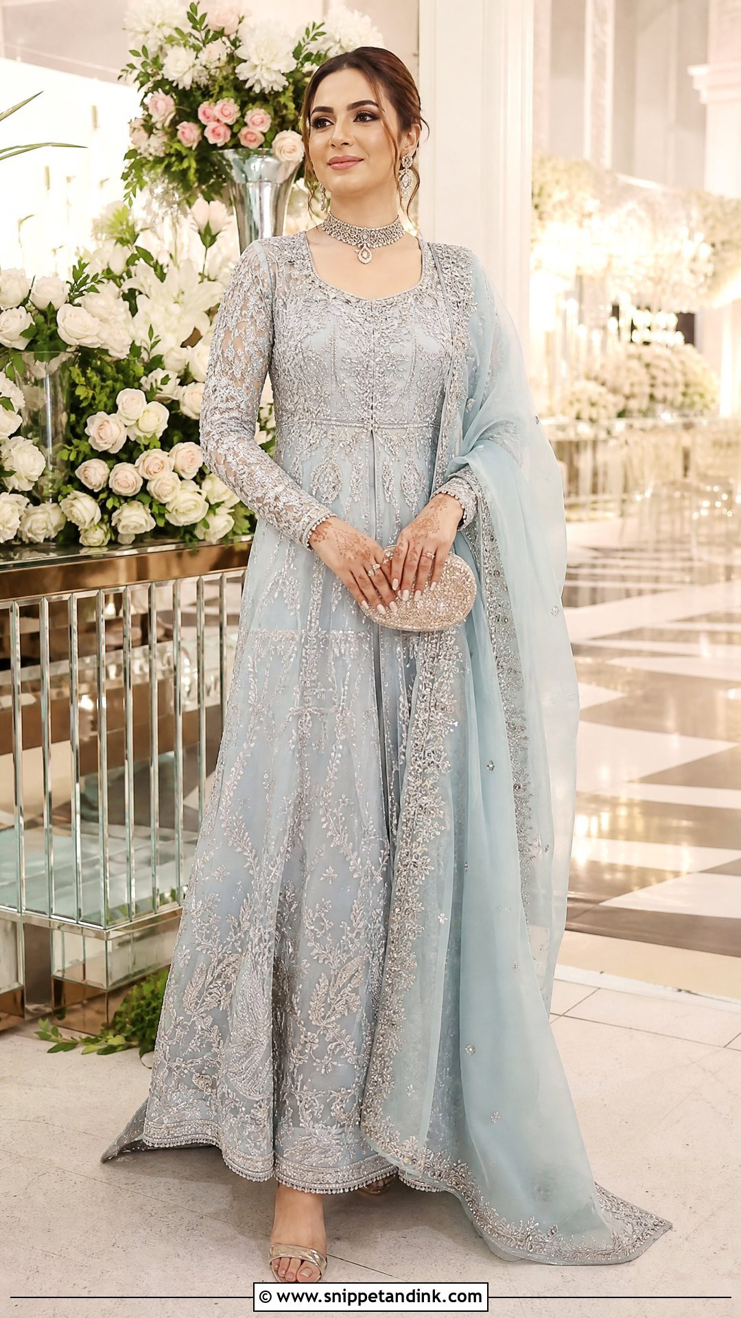 Ice Blue Pakistani Bridal Walima Maxi - Snippet and Ink - 20 Pakistani Bridal Walima Maxi Ideas