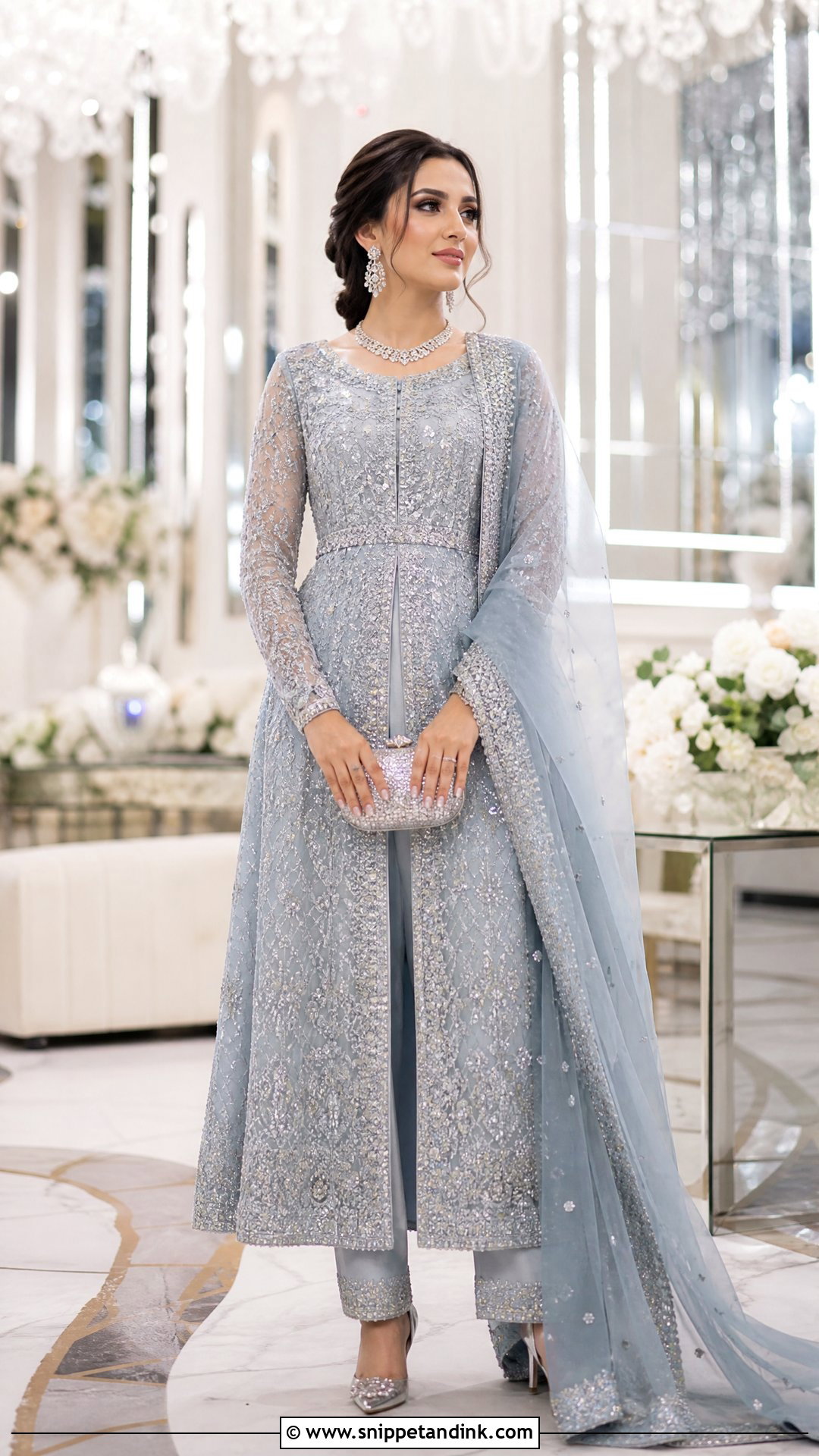 Ice Blue Pakistani Bridal Walima Suit - Snippet and Ink - 20 Pakistani Bridal Suits