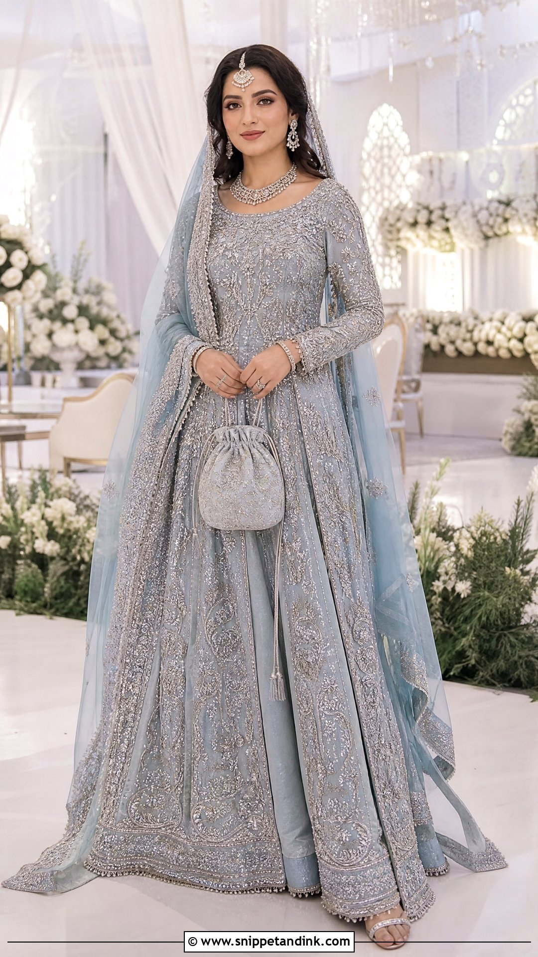 Ice Blue Pakistani Walima Bridal Pishwas - Snippet and Ink - 20 Pakistani Walima Bridal Dresses