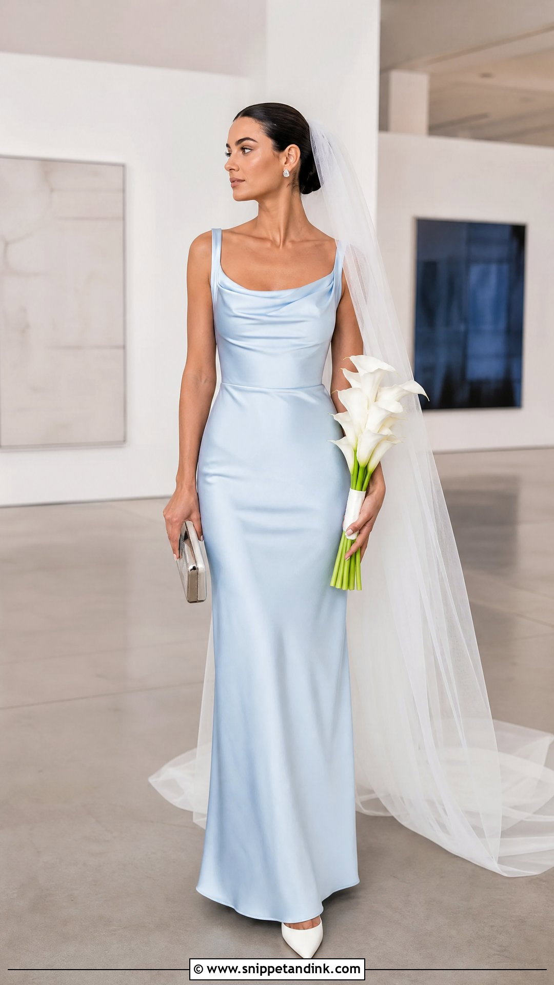 Ice Blue Satin Column Bridal Dress - Snippet and Ink - 25 Blue Bridal Dress Ideas