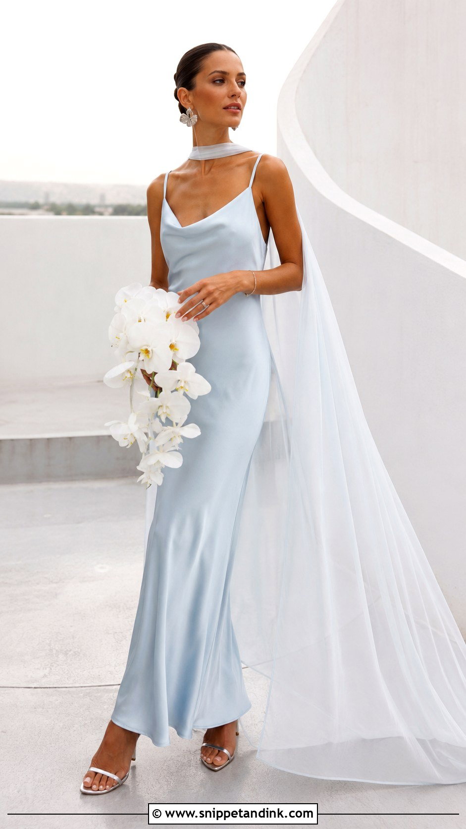 Ice Blue Satin Slip Wedding Dress Outfit - Snippet and Ink - 20 Blue Wedding Dress Outfit Ideas