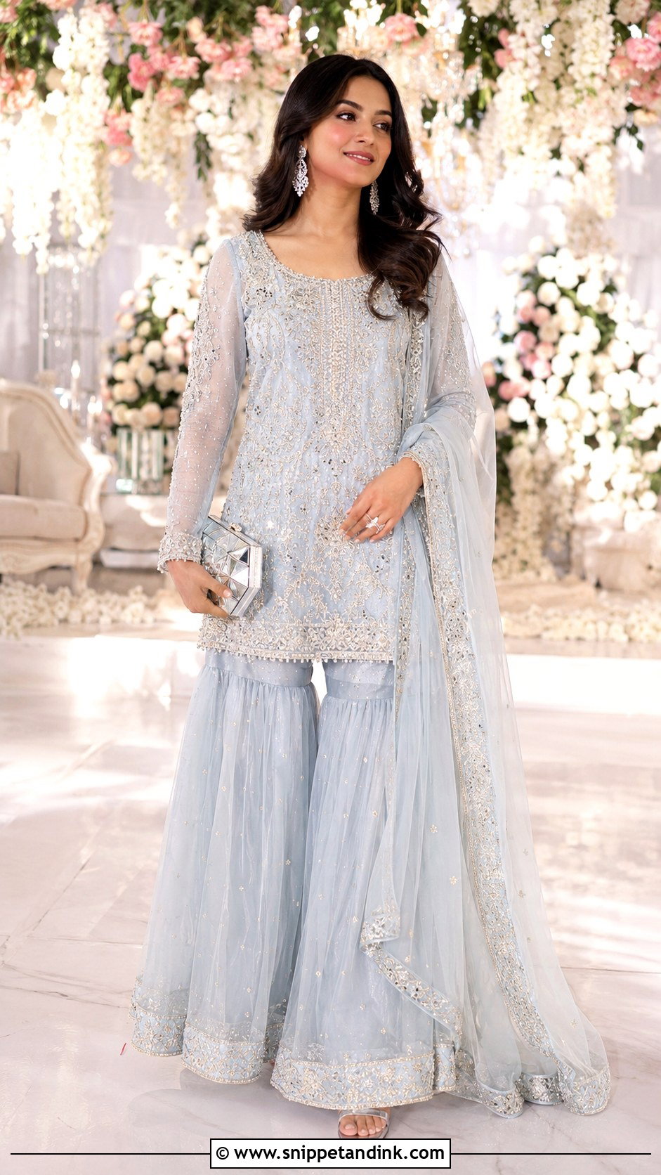 Ice Blue Sharara With Crystal Work - Snippet and Ink - 20 Pakistani Sharara Designs for Wedding