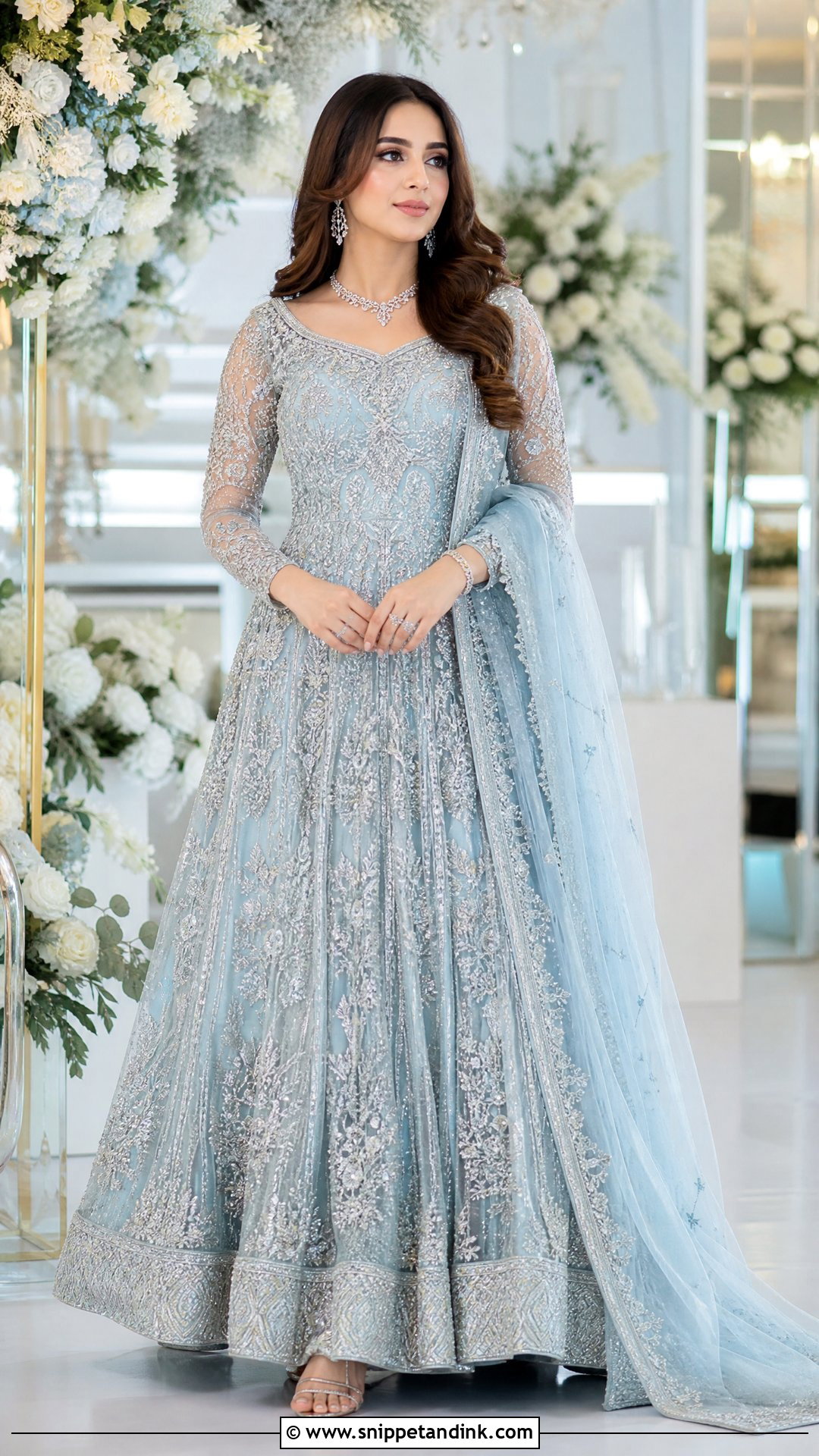 Ice Blue Waleema Dress With Silver Embroidery - Snippet and Ink - 25 Waleema Dress Pakistani Bridal Ideas
