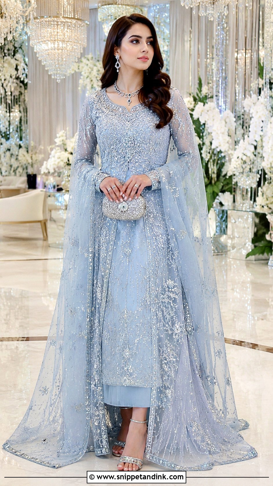 Ice Blue Walima Bridal Gown - Snippet and Ink - 30 Walima Bridal Look Ideas