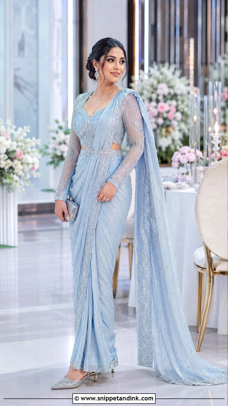 Ice Blue Walima Bridal Saree Gown - Snippet and Ink - 20 Walima Bridal Dress Ideas
