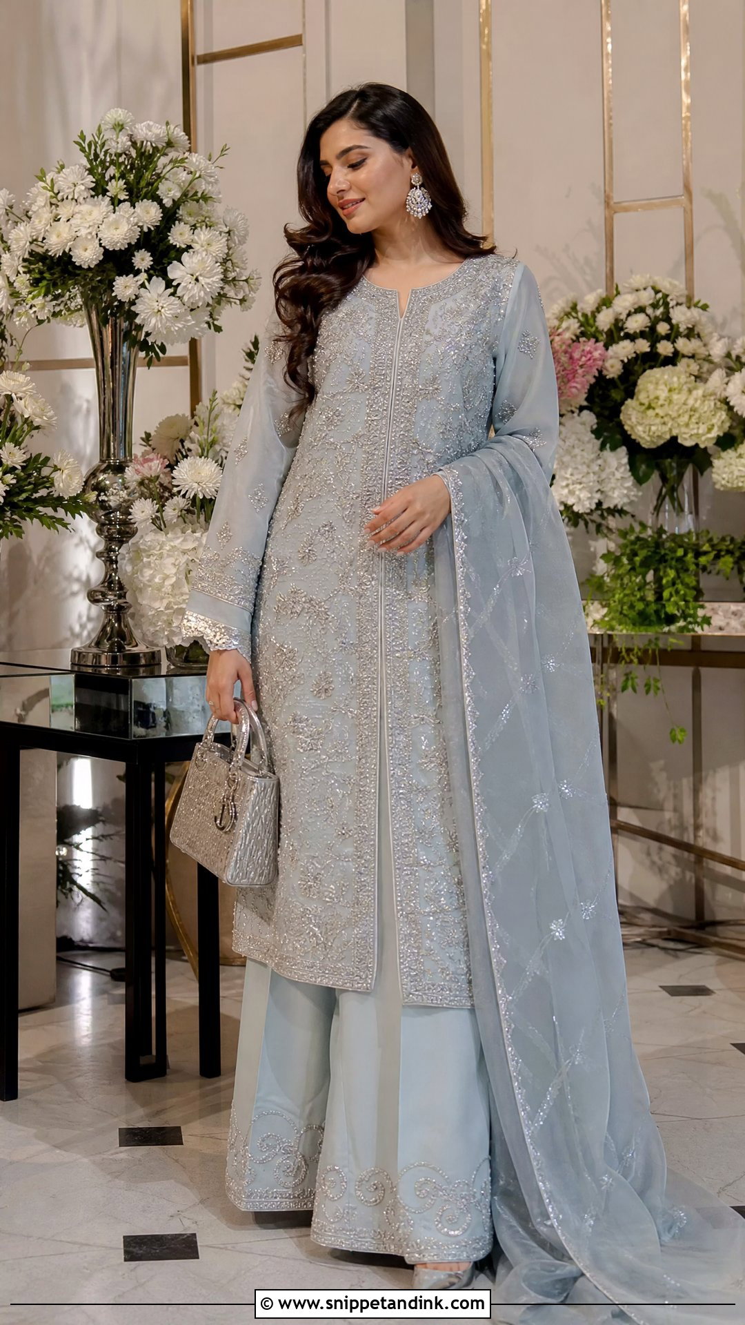 Ice Blue Walima Dress With Long Shirt - Snippet and Ink - 25 Walima Dress for Bride Sister Ideas