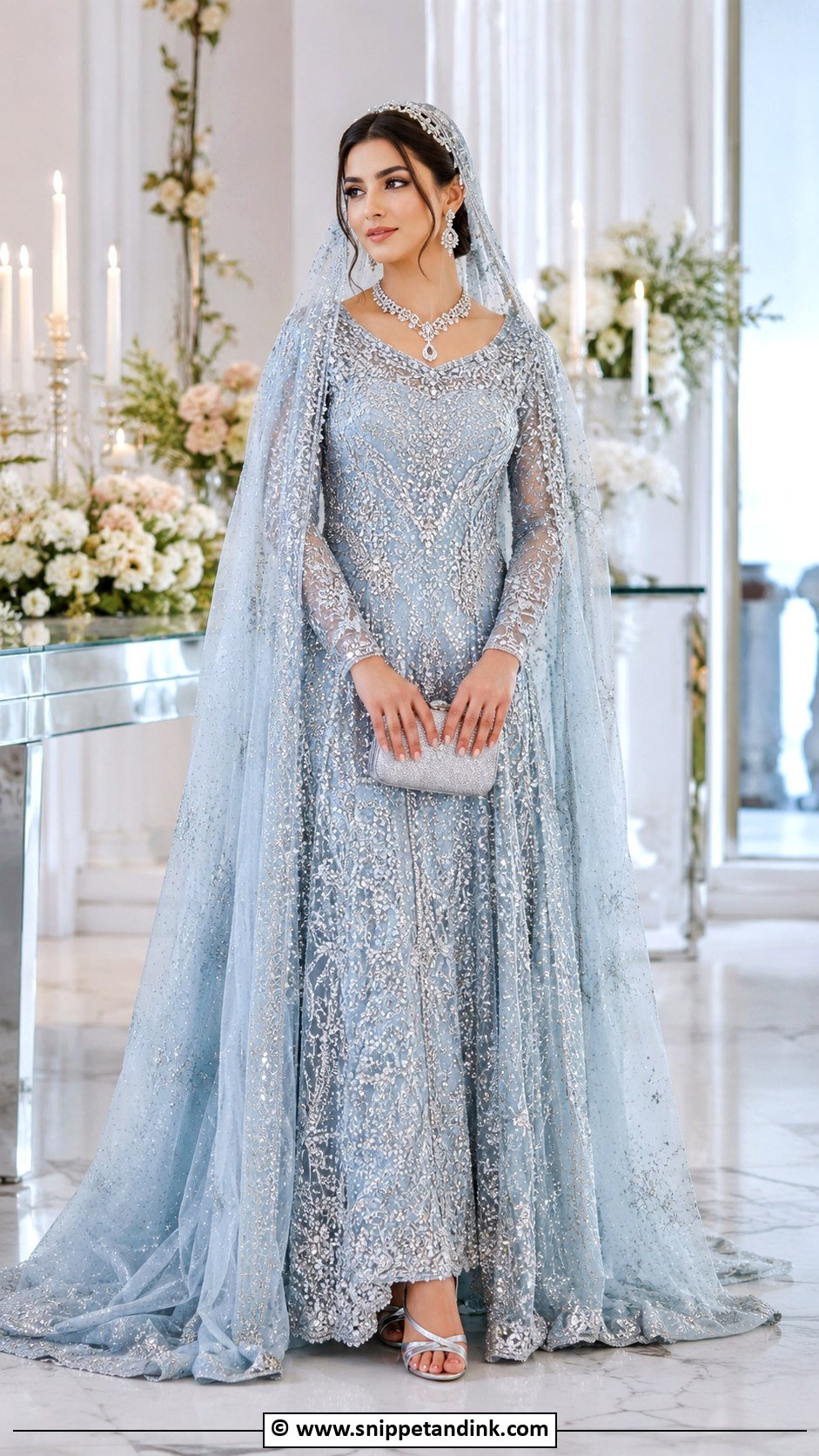 Ice Blue Walima Gown For Bride - Snippet and Ink - 30 Walima Outfits for Bride