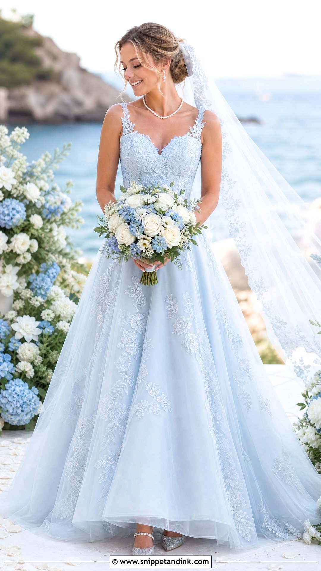 Ice Blue Wedding Dress With Blue Bouquet - Snippet and Ink - 25 Ice Blue Wedding Dress Ideas
