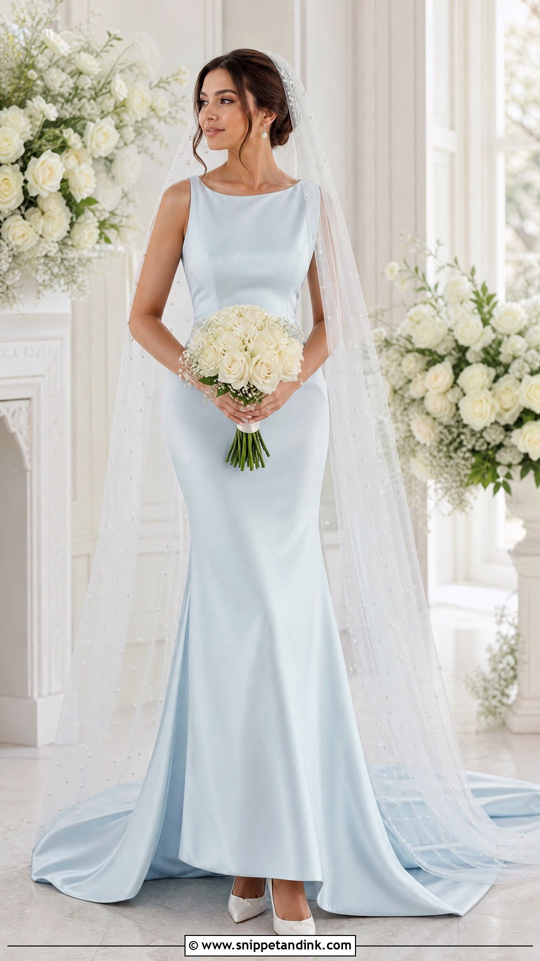 Ice Blue Wedding Dress With Pearl Veil - Snippet and Ink - 25 Ice Blue Wedding Dress Ideas