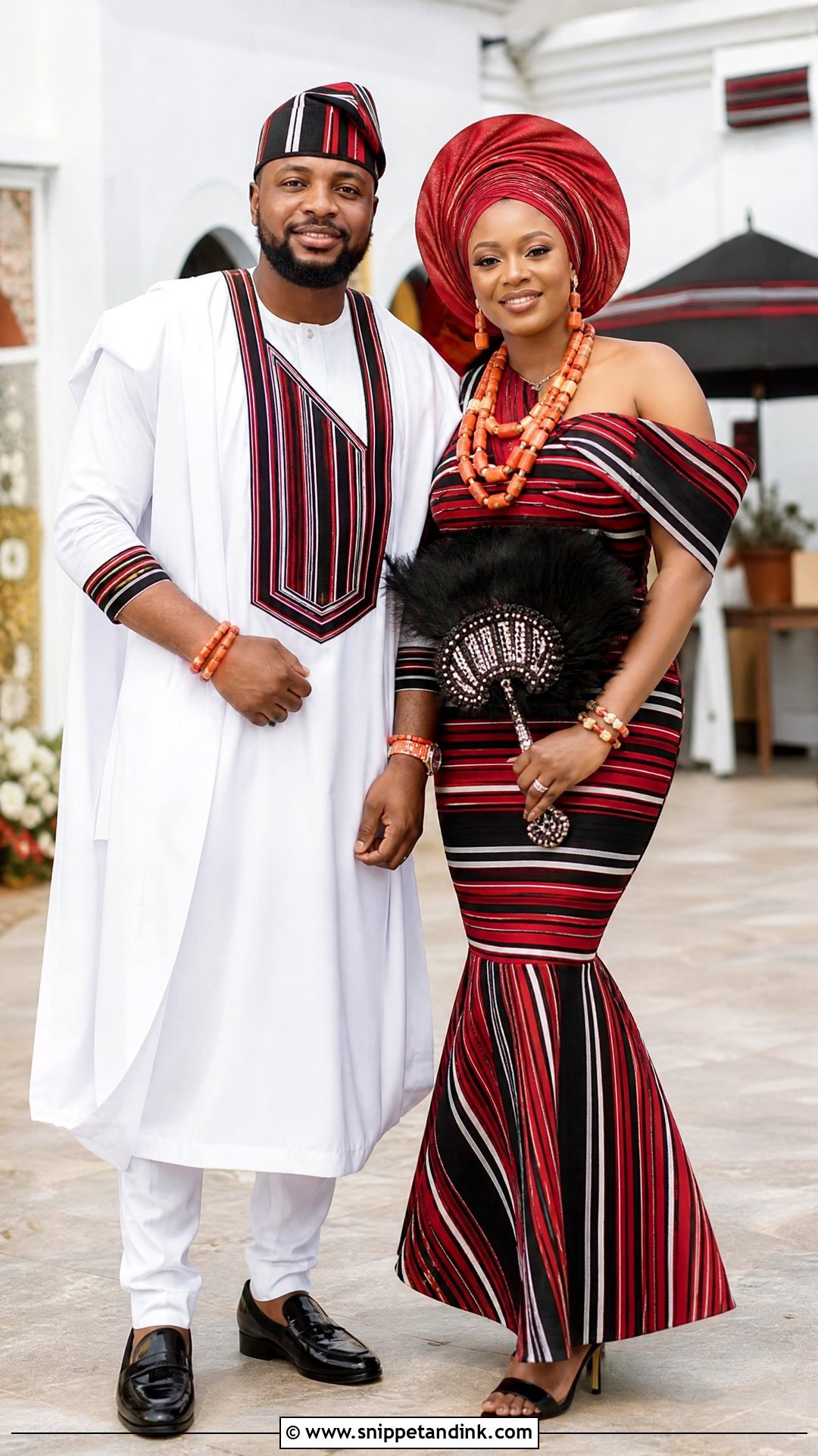 Idoma Bridal Gown And White Groom Agbada - Snippet and Ink - 25 Idoma Traditional Wedding Attire Ideas