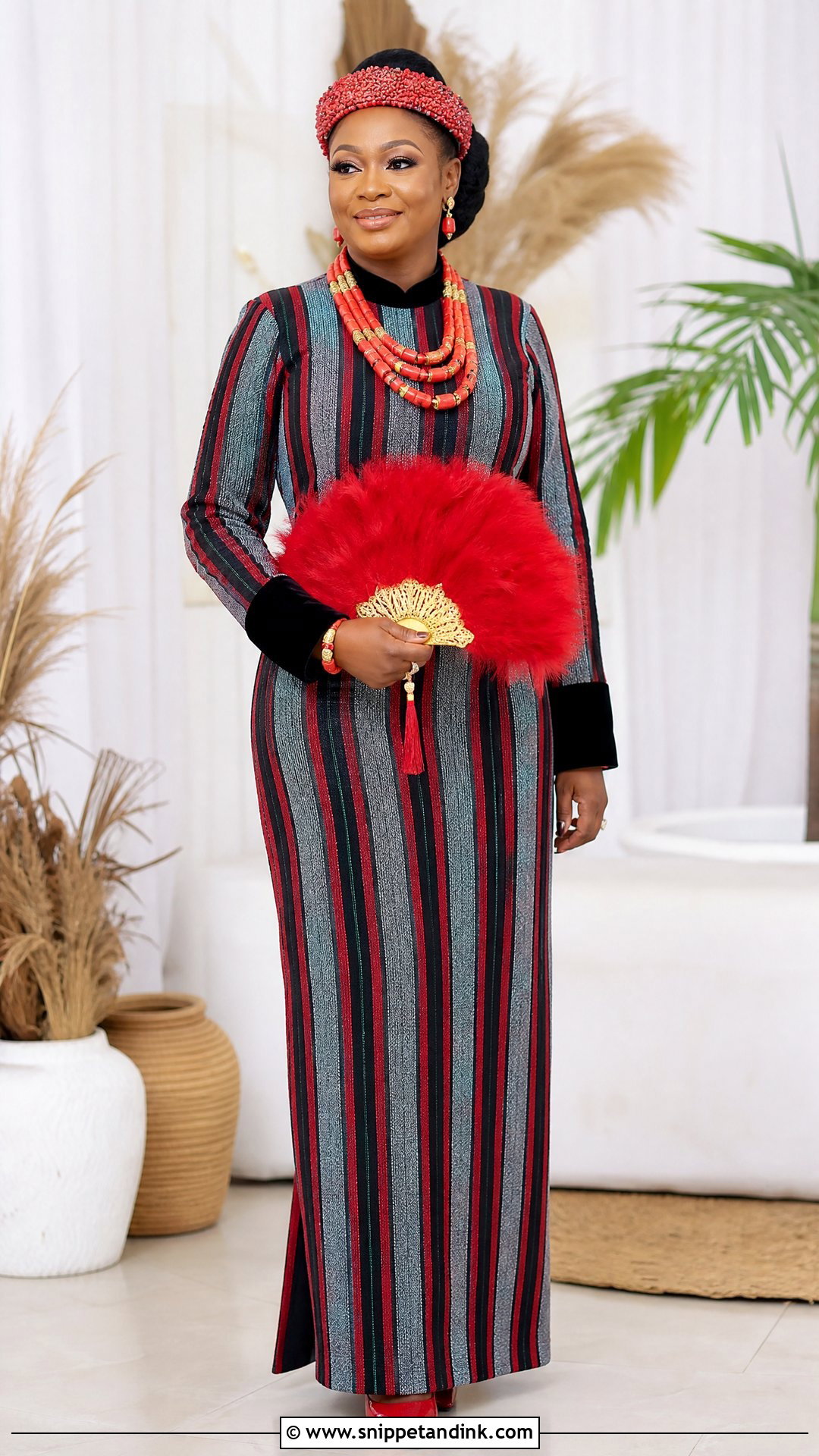 Idoma Long Sleeve Column Gown Attire - Snippet and Ink - 25 Idoma Traditional Wedding Attire Ideas