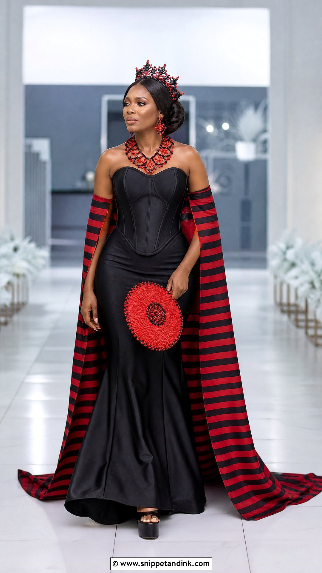 Idoma Strapless Gown With Detachable Cape - Snippet and Ink - 25 Idoma Traditional Wedding Attire Ideas