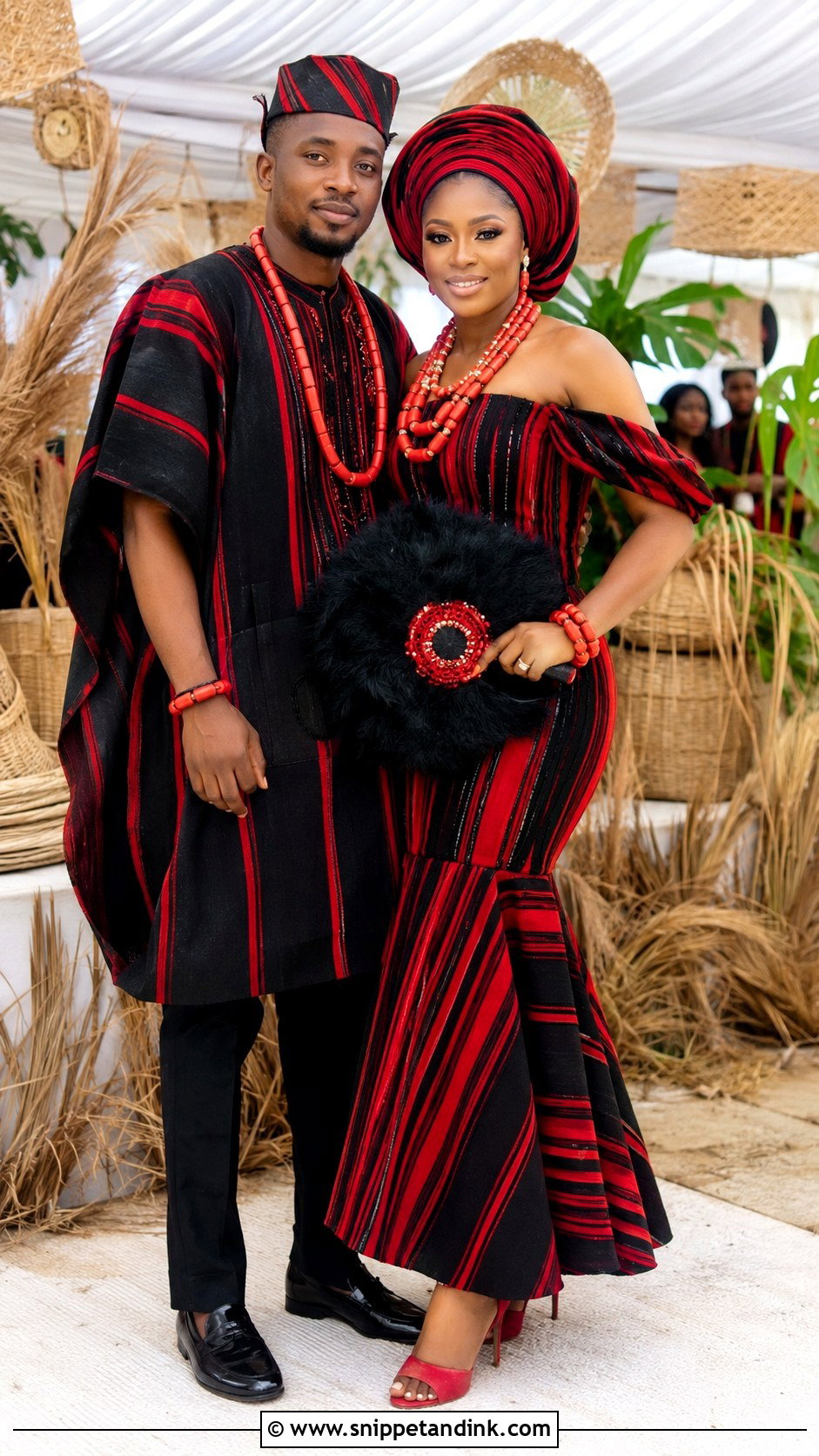 Idoma Traditional Marriage Attire With Red And Black Fabric - Snippet and Ink - 25 Traditional Marriage Attires in Nigeria Ideas