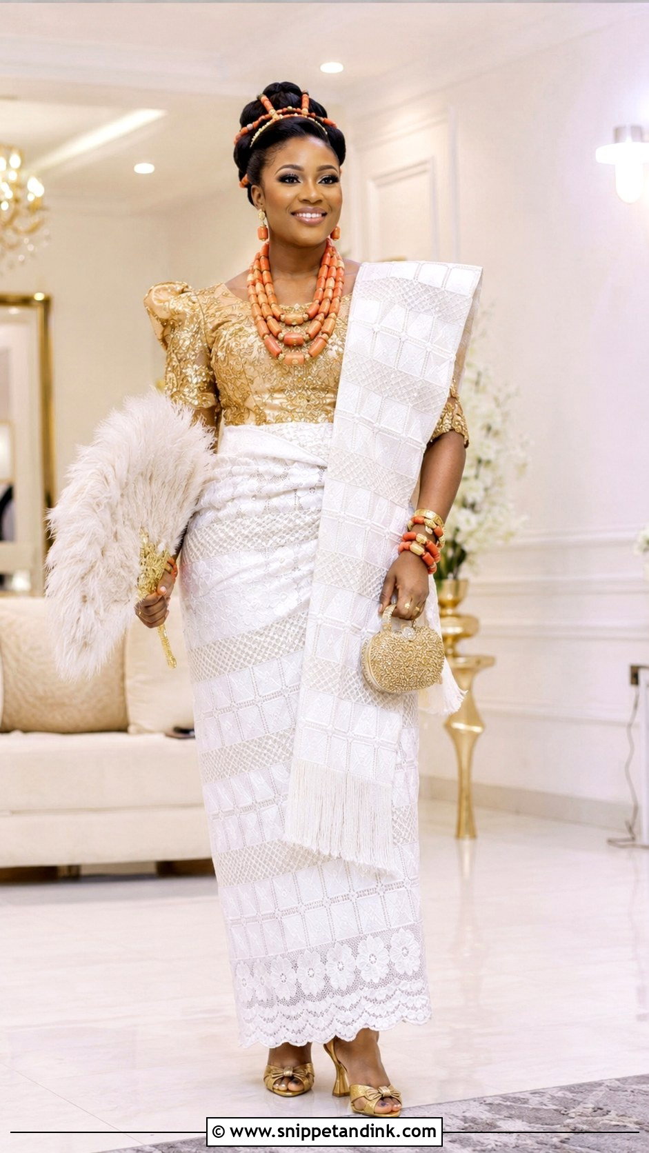 Igbo Akwa Ocha Wrapper Bridal Outfit - Snippet and Ink - 20 Bridal Traditional Dresses Nigeria