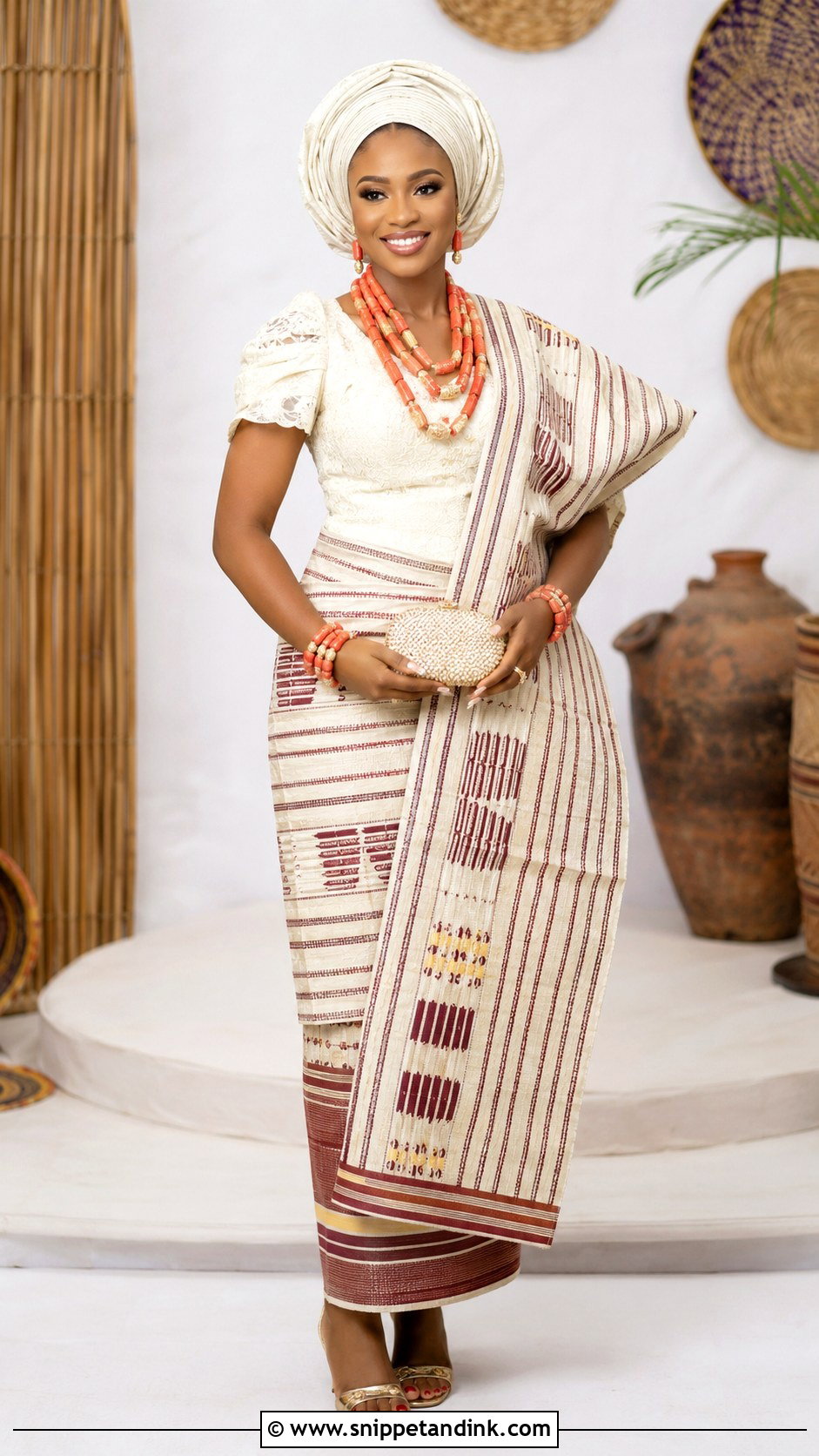 Igbo Akwete Wrapper Bridal Attire - Snippet and Ink - 30 Igbo Traditional Wedding Attire Ideas