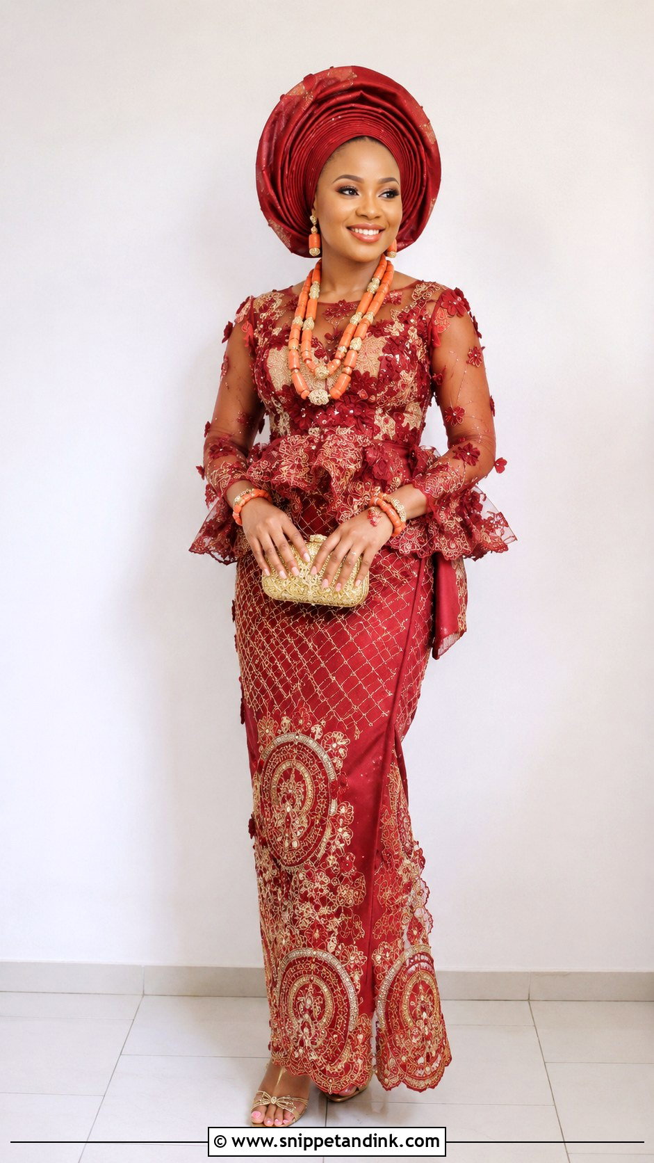 Igbo Bride Lace Blouse And George Wrapper - Snippet and Ink - 25 Igbo Bride Attire Ideas