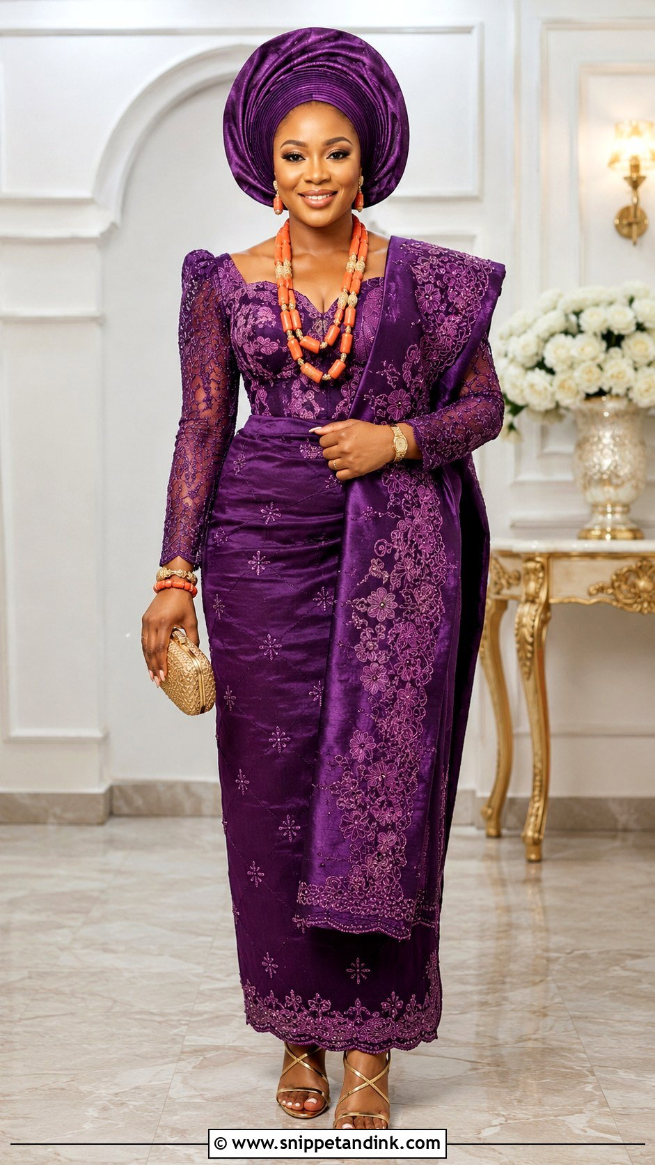Igbo Bride Purple George Outfit - Snippet and Ink - 25 Igbo Bride Attire Ideas