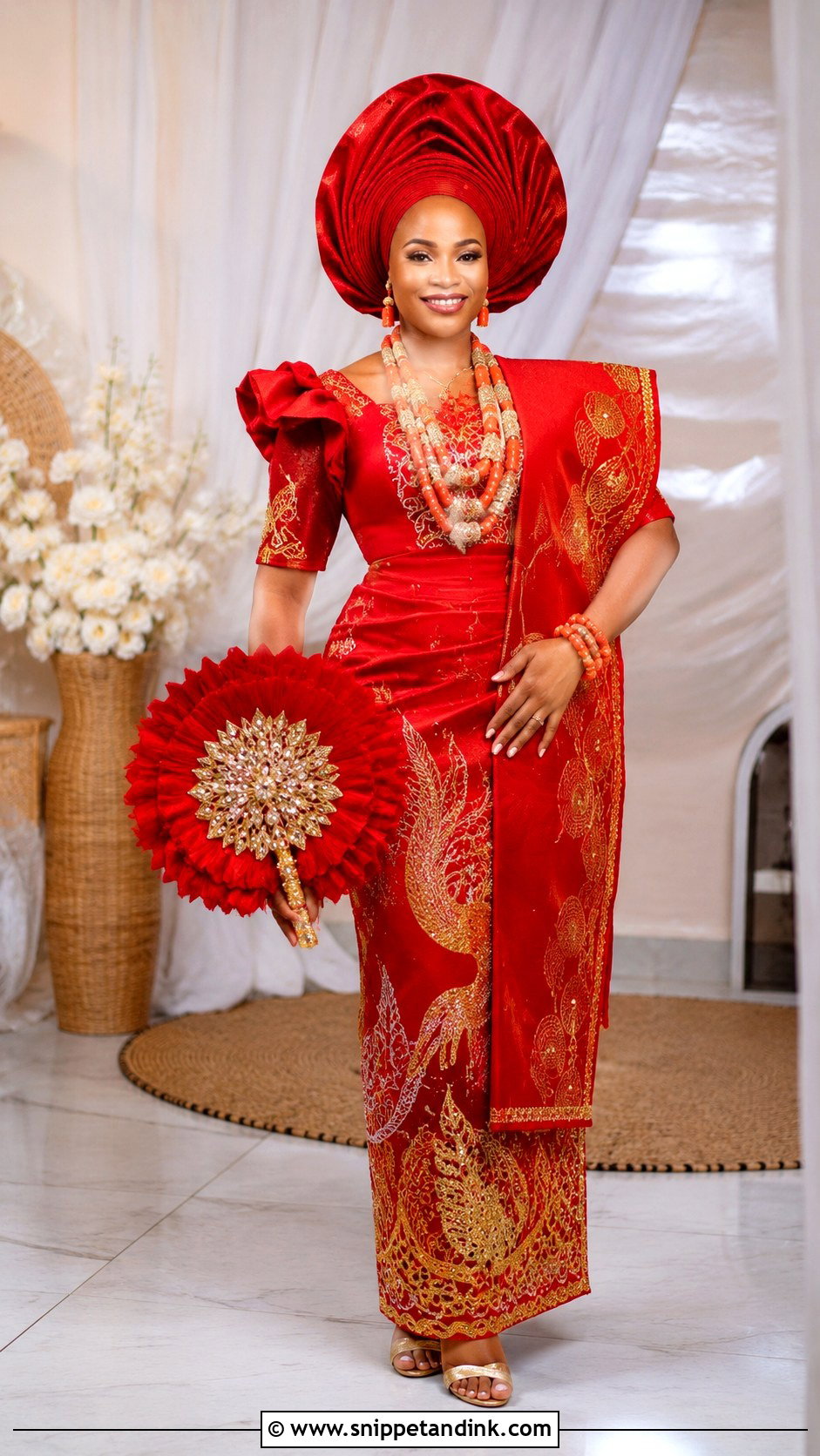 Igbo Bride Red George Outfit - Snippet and Ink - 25 Igbo Bride Attire Ideas