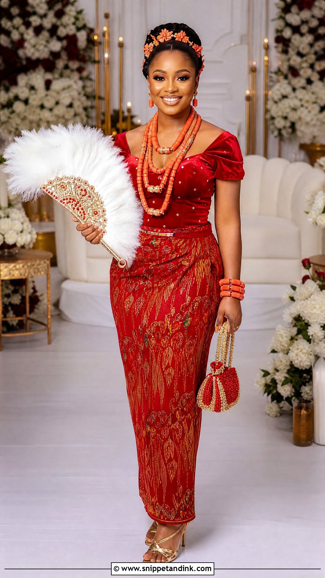 Igbo Bride Red George Wrapper And Blouse - Snippet and Ink - 20 Nigeria Bride Traditional Dress Ideas