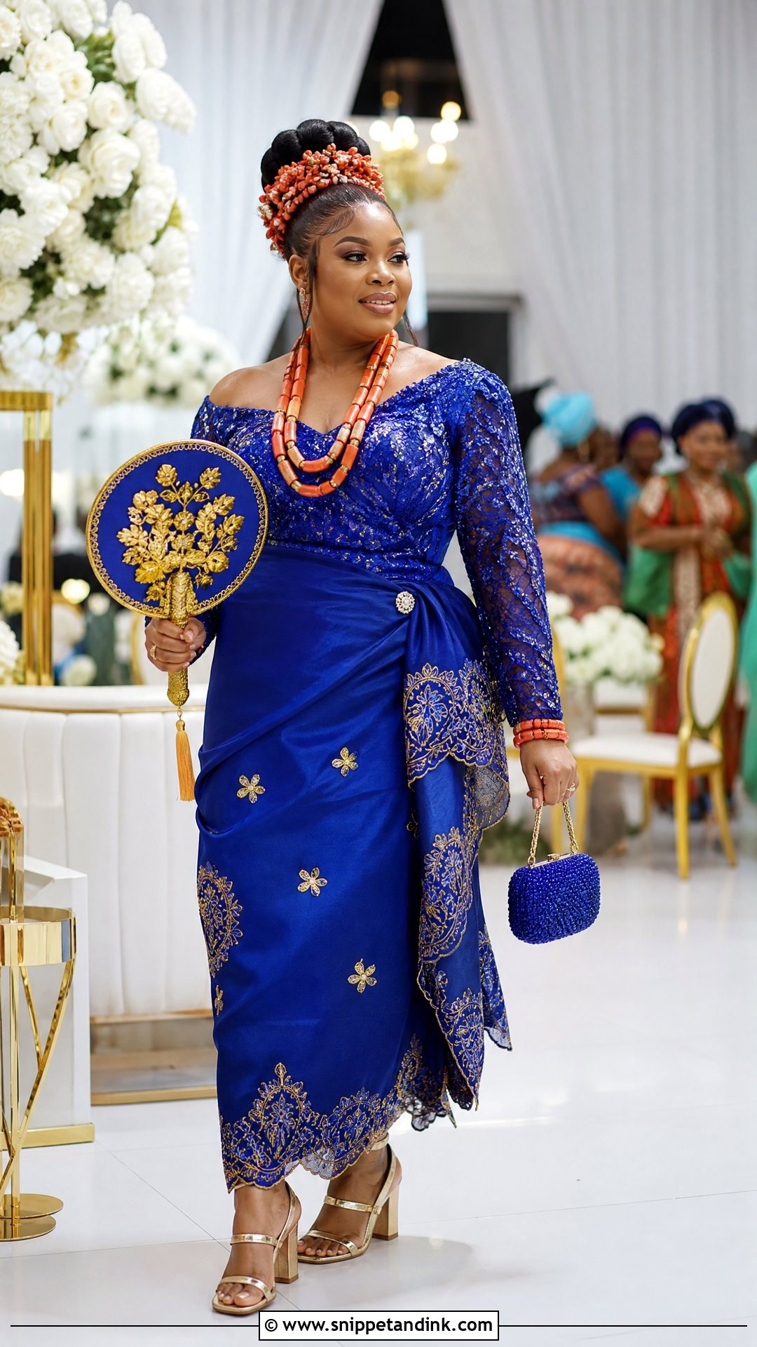 Igbo Bride Royal Blue George Outfit - Snippet and Ink - 20 Nigeria Bride Traditional Dress Ideas