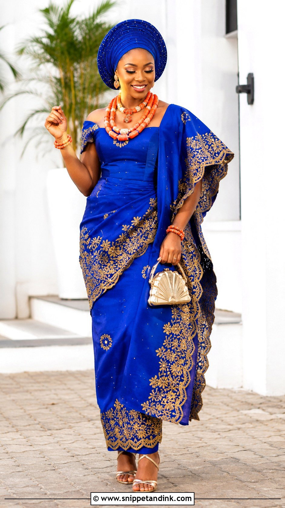 Igbo Bride Royal Blue George Outfit - Snippet and Ink - 25 Igbo Bride Attire Ideas