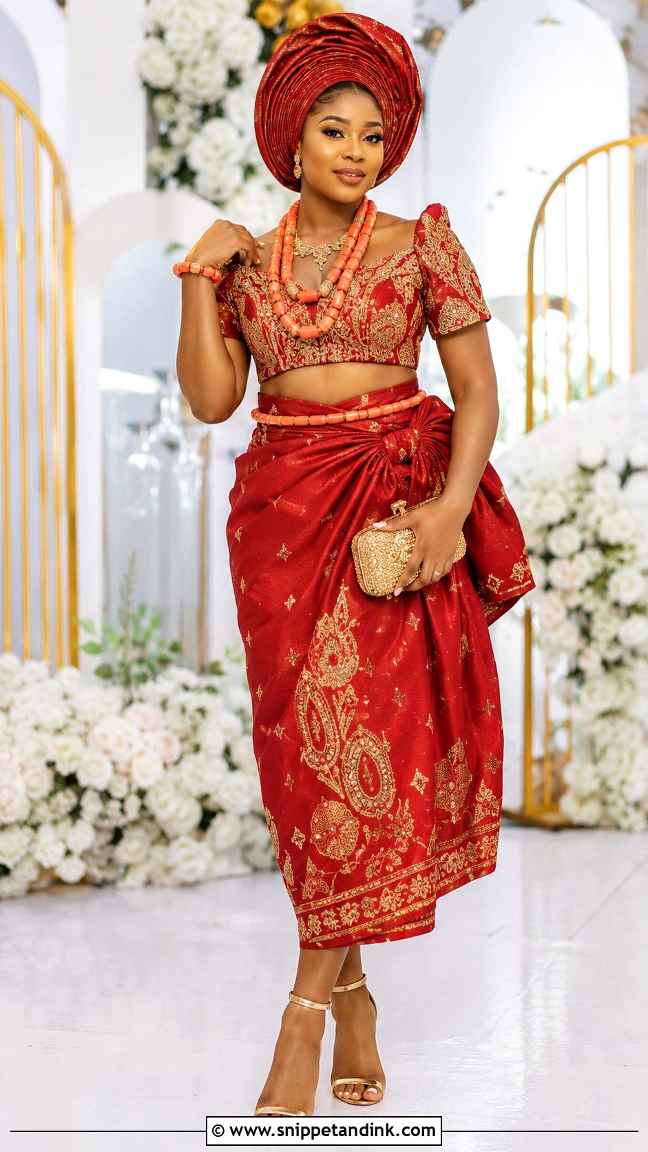Igbo Bride Sequin Blouse And Wrapper - Snippet and Ink - 25 Igbo Bride Attire Ideas